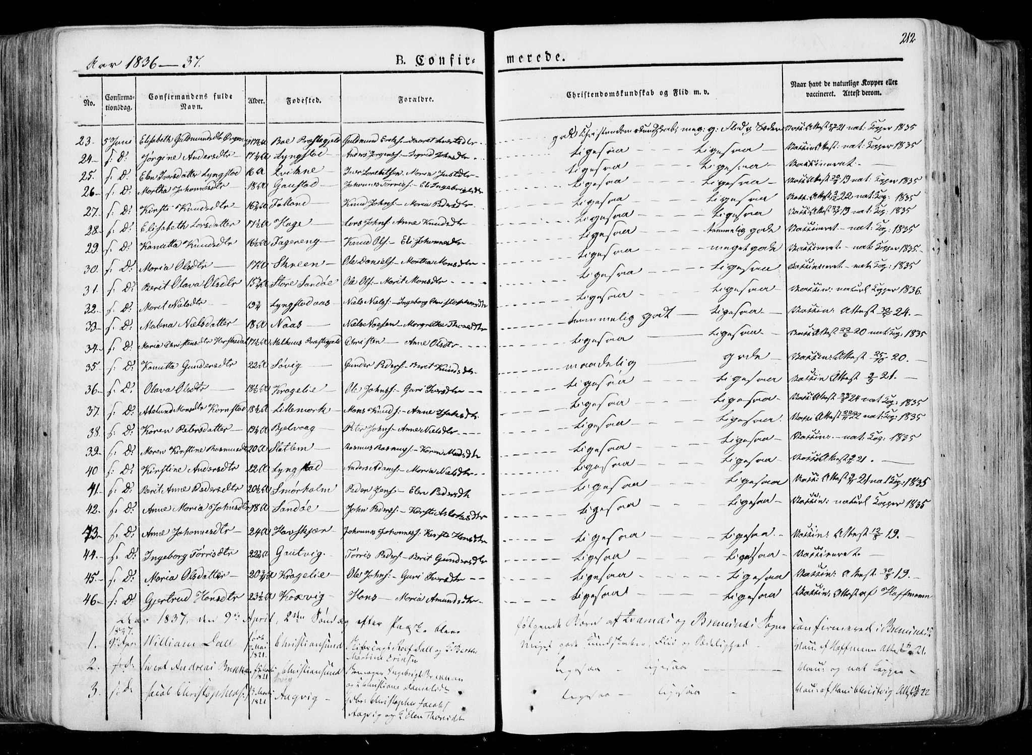 Ministerialprotokoller, klokkerbøker og fødselsregistre - Møre og Romsdal, SAT/A-1454/568/L0803: Parish register (official) no. 568A10, 1830-1853, p. 212
