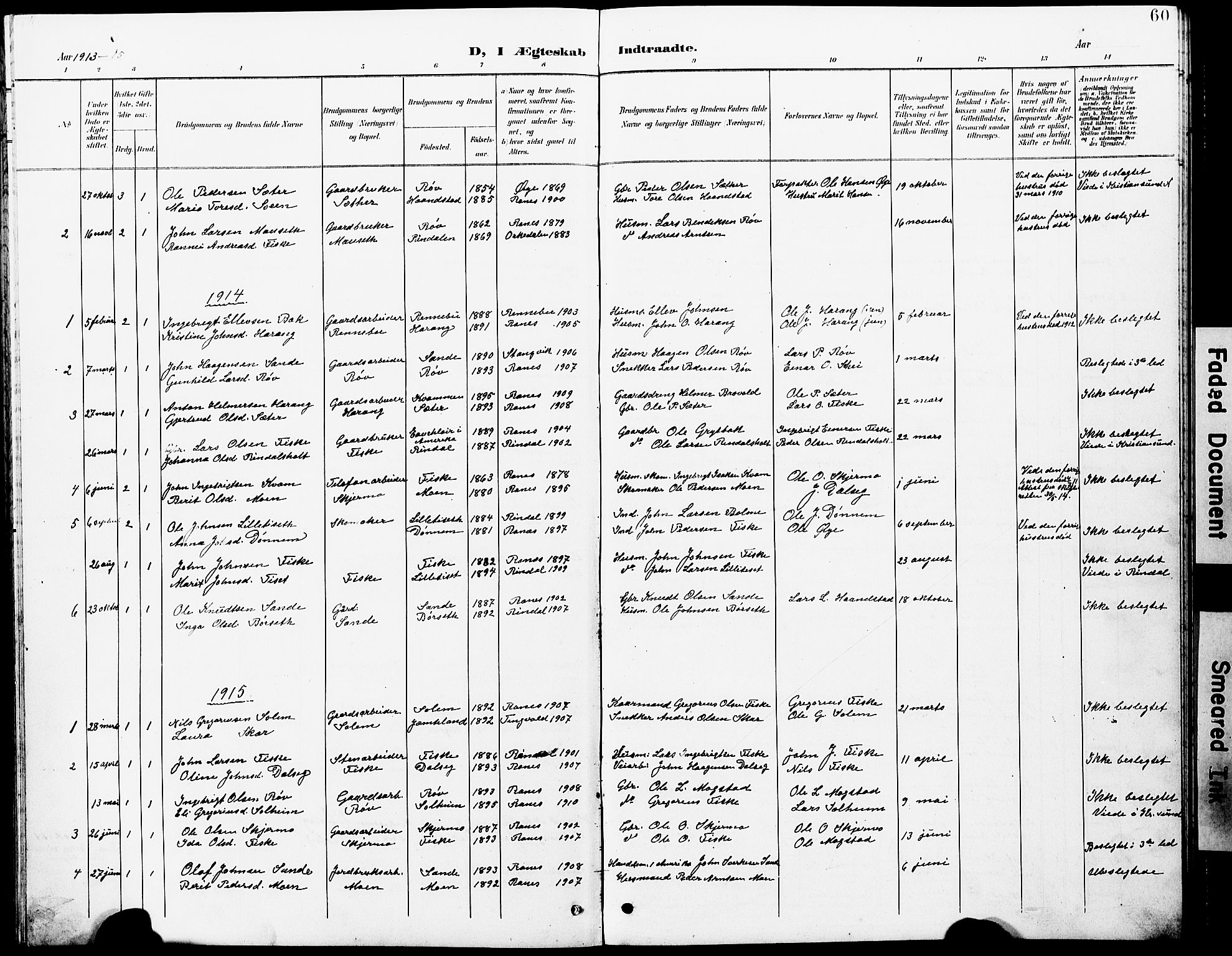 Ministerialprotokoller, klokkerbøker og fødselsregistre - Møre og Romsdal, SAT/A-1454/597/L1065: Parish register (copy) no. 597C02, 1899-1930, p. 60