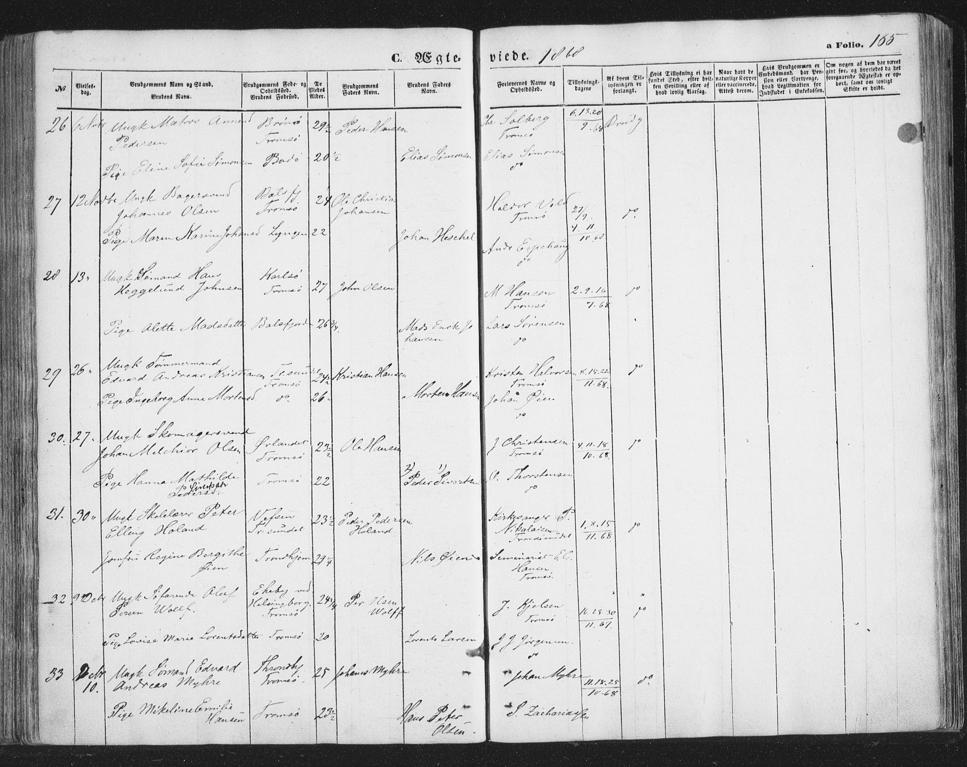 Tromsø sokneprestkontor/stiftsprosti/domprosti, SATØ/S-1343/G/Ga/L0012kirke: Parish register (official) no. 12, 1865-1871, p. 165