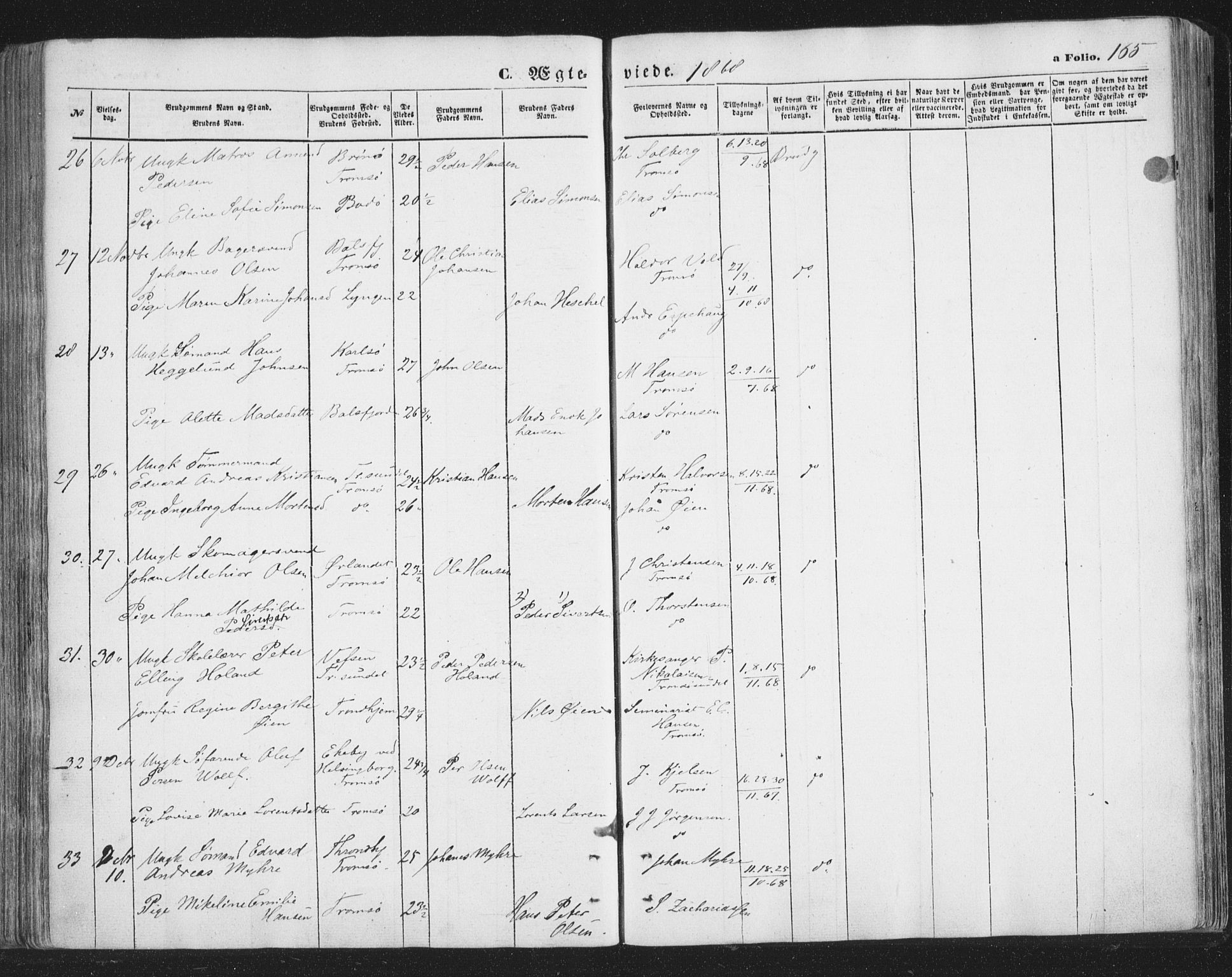 Tromsø sokneprestkontor/stiftsprosti/domprosti, AV/SATØ-S-1343/G/Ga/L0012kirke: Parish register (official) no. 12, 1865-1871, p. 165