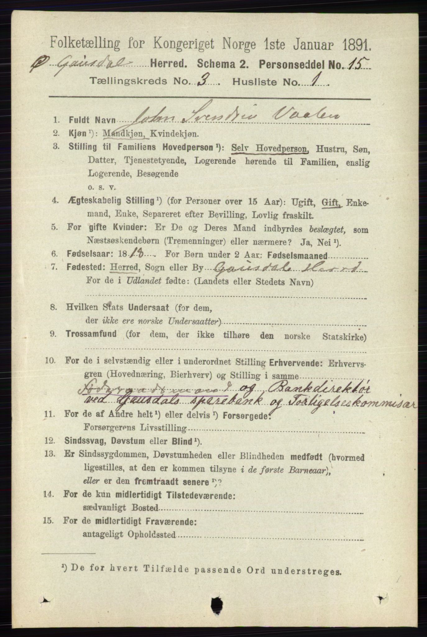 RA, 1891 census for 0522 Østre Gausdal, 1891, p. 1718