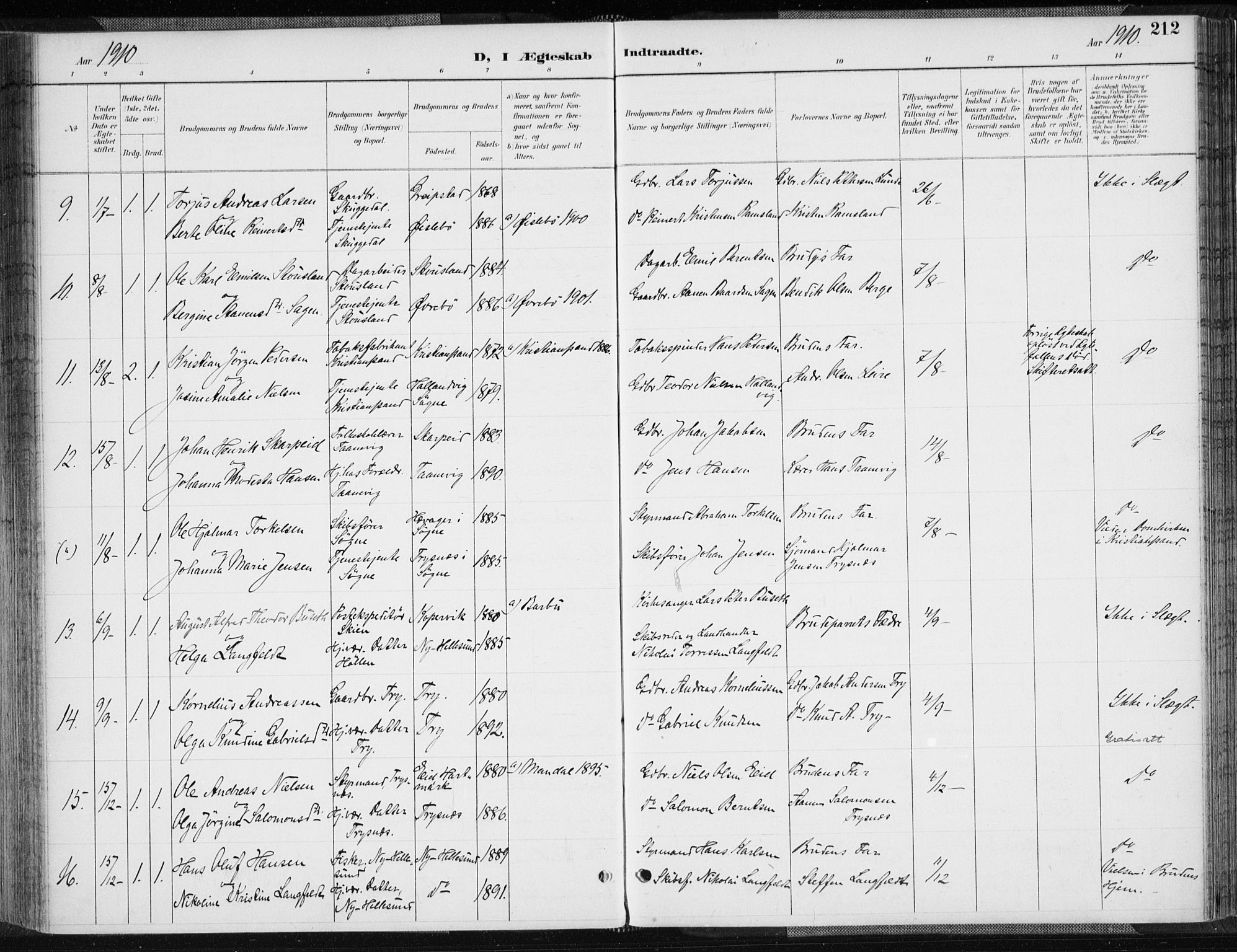 Søgne sokneprestkontor, AV/SAK-1111-0037/F/Fa/Fab/L0013: Parish register (official) no. A 13, 1892-1911, p. 212