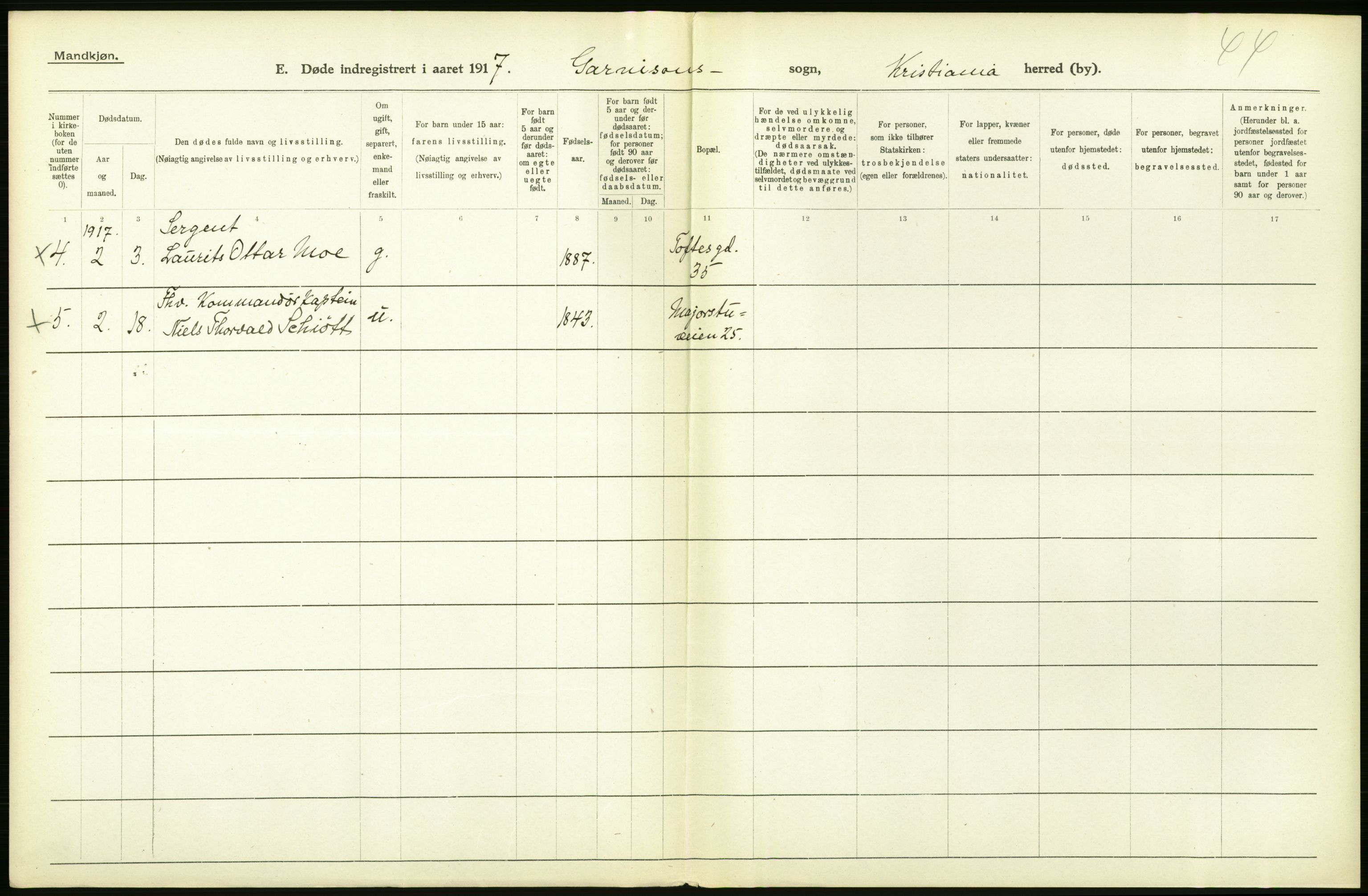 Statistisk sentralbyrå, Sosiodemografiske emner, Befolkning, AV/RA-S-2228/D/Df/Dfb/Dfbg/L0011: Kristiania: Døde, dødfødte., 1917, p. 232