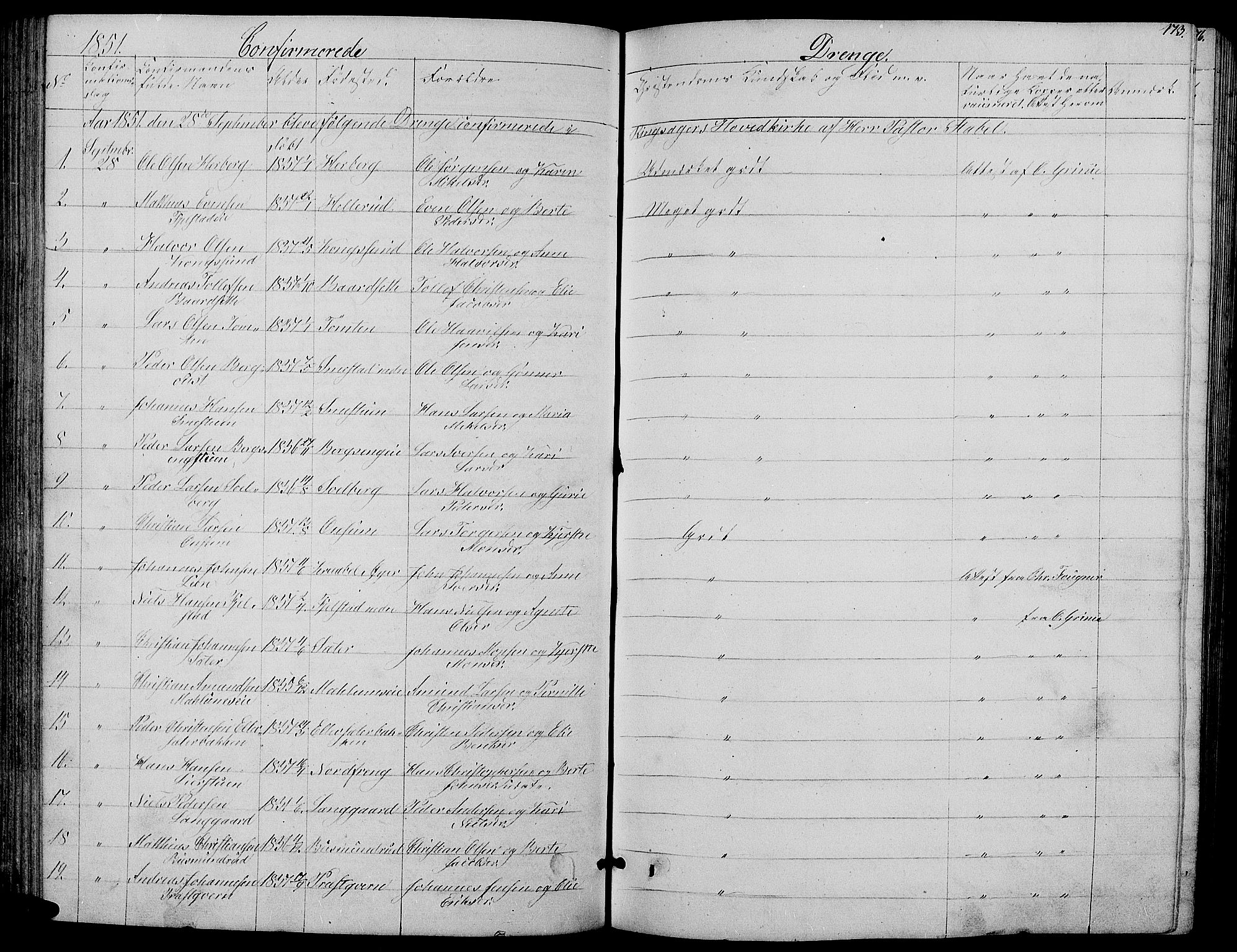 Ringsaker prestekontor, SAH/PREST-014/L/La/L0006: Parish register (copy) no. 6, 1851-1860, p. 173