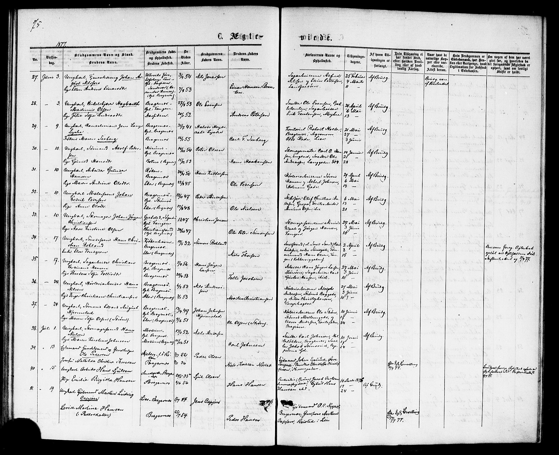 Bragernes kirkebøker, AV/SAKO-A-6/F/Fc/L0004: Parish register (official) no. III 4, 1875-1877, p. 75