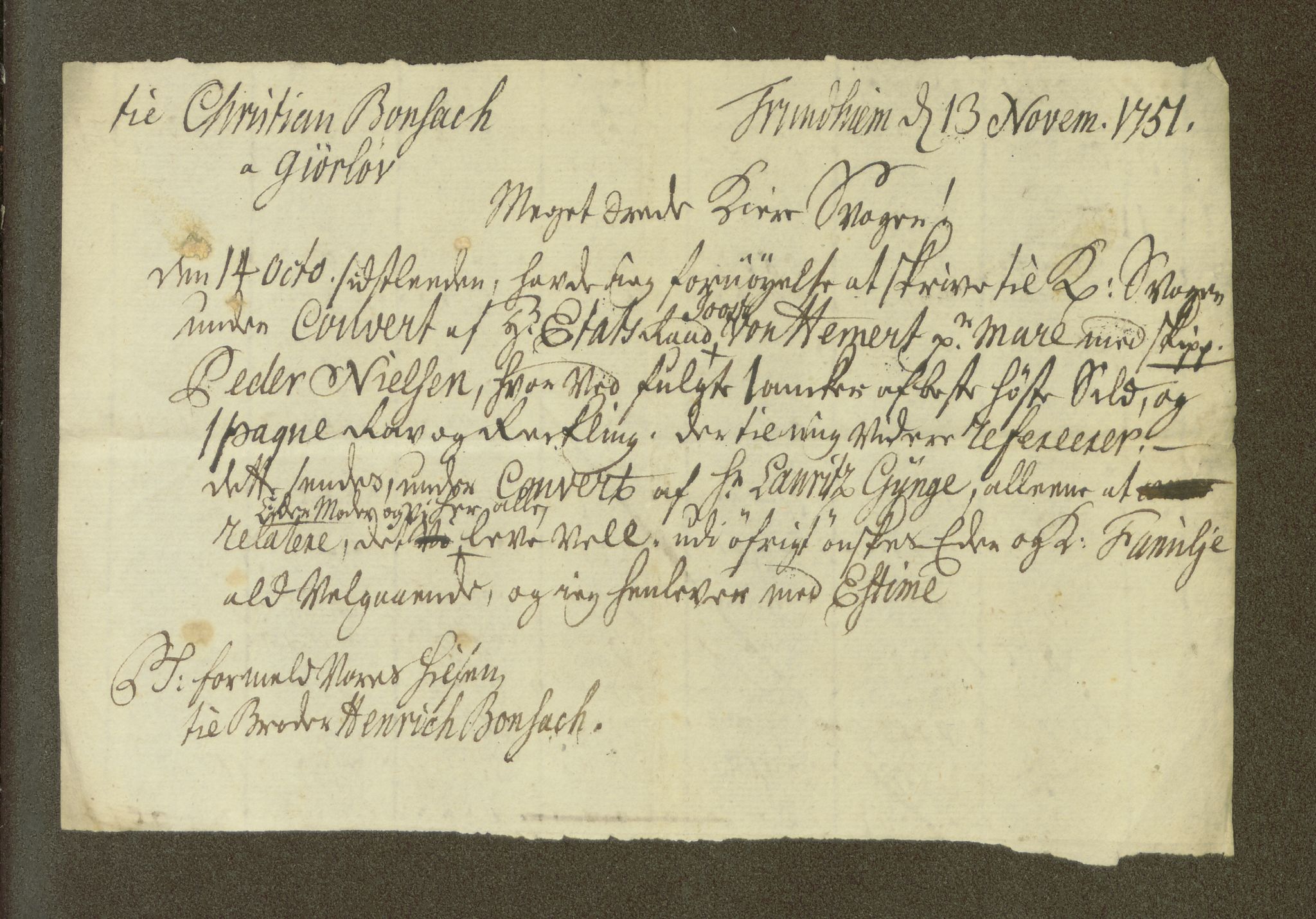 Horneman, AV/SAT-PA-0236/G/L0130: Familiebrev og dokumenter: Bonsach, 1727-1763, p. 397