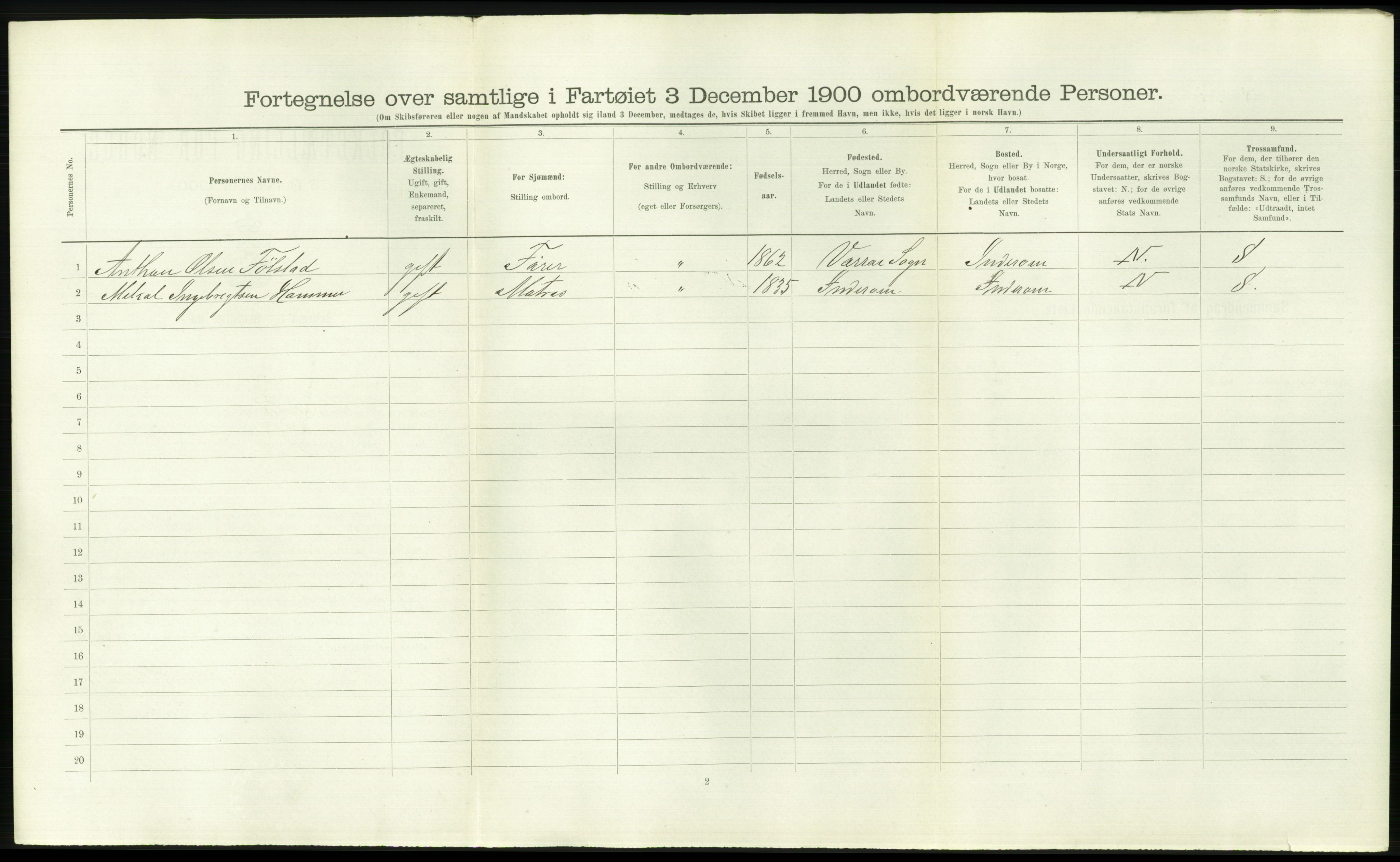 RA, 1900 Census - ship lists from ships in Norwegian harbours, harbours abroad and at sea, 1900, p. 2556