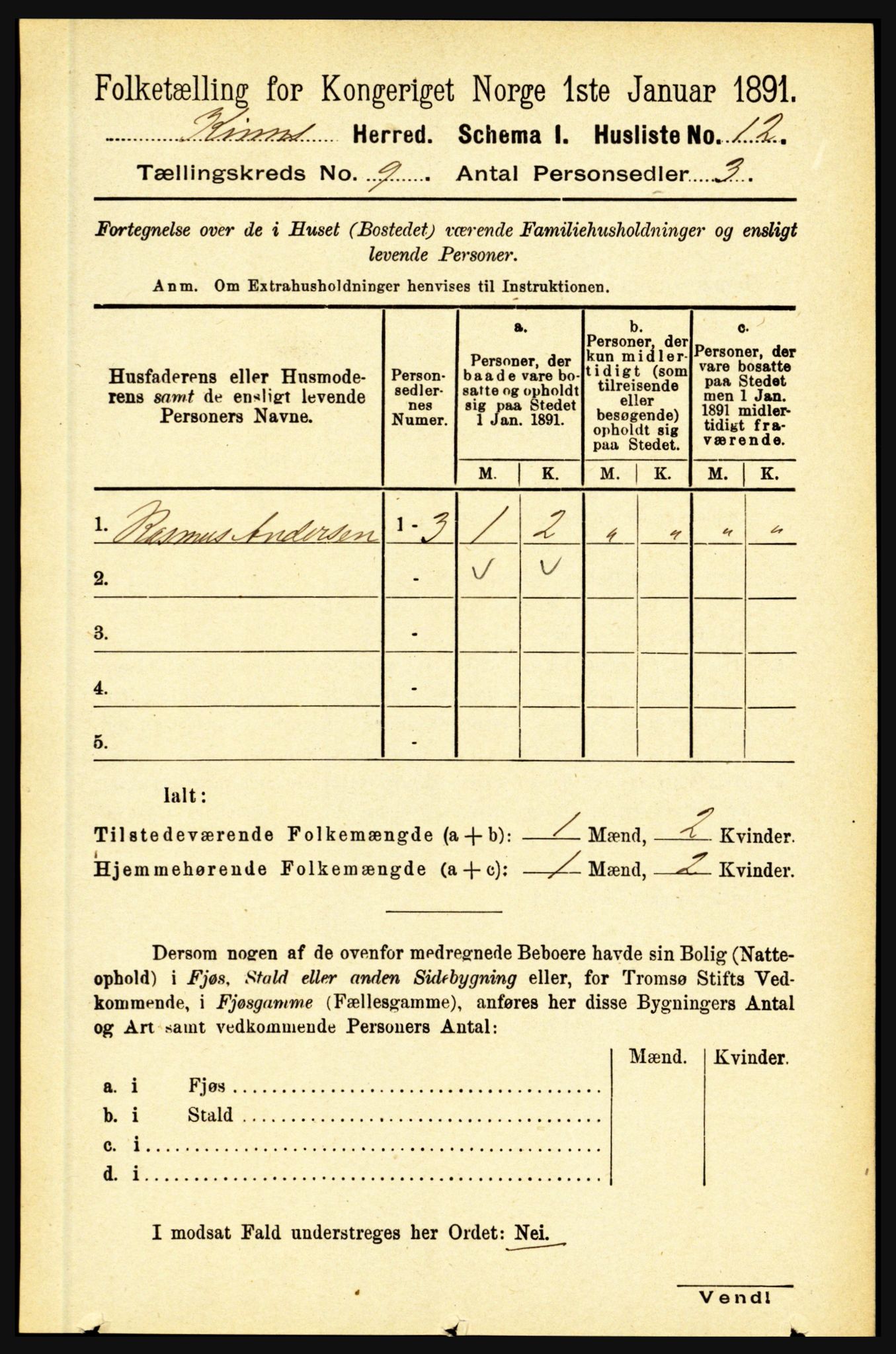 RA, 1891 census for 1437 Kinn, 1891, p. 3412