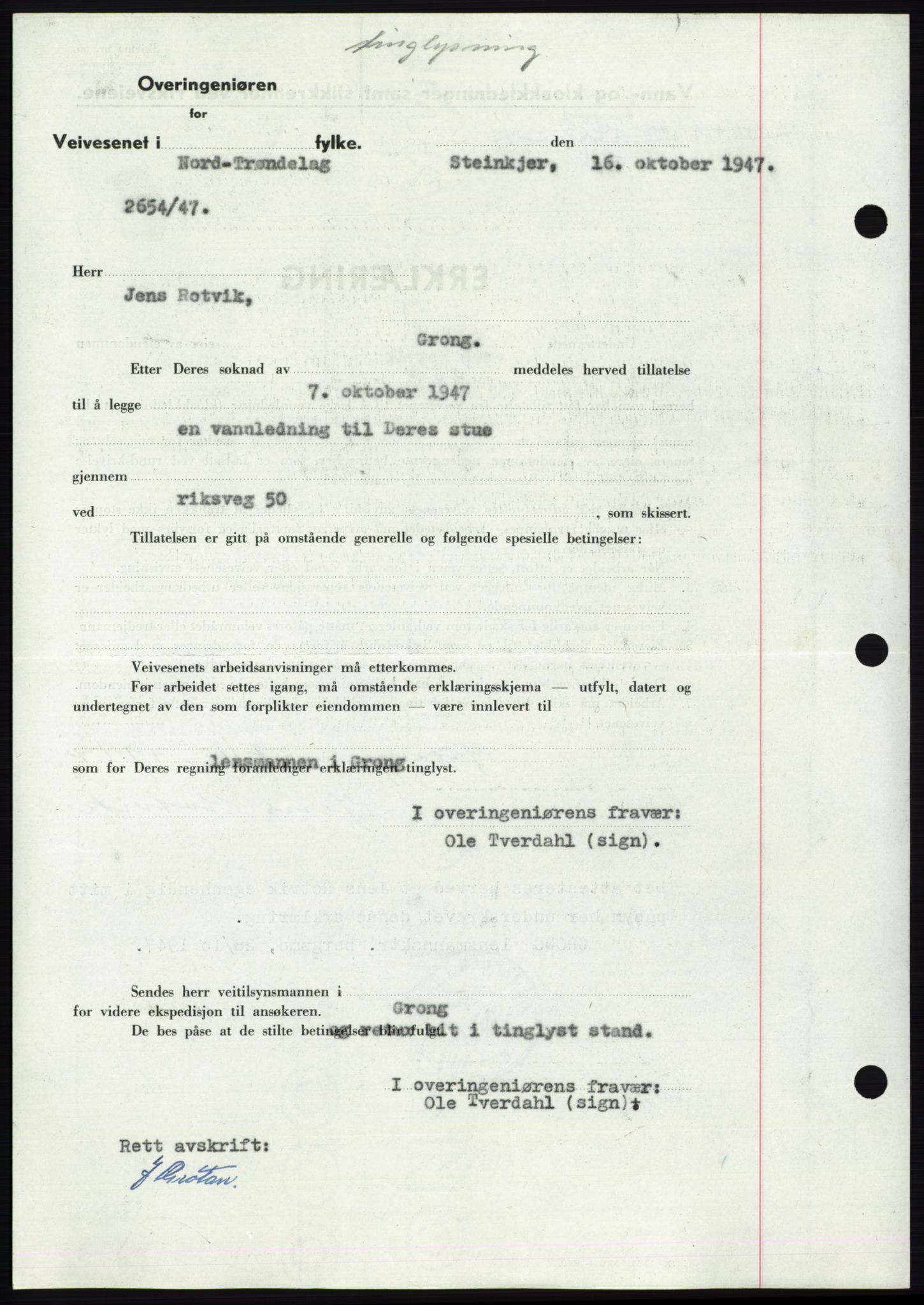 Namdal sorenskriveri, AV/SAT-A-4133/1/2/2C: Mortgage book no. -, 1947-1947, Diary no: : 2423/1947