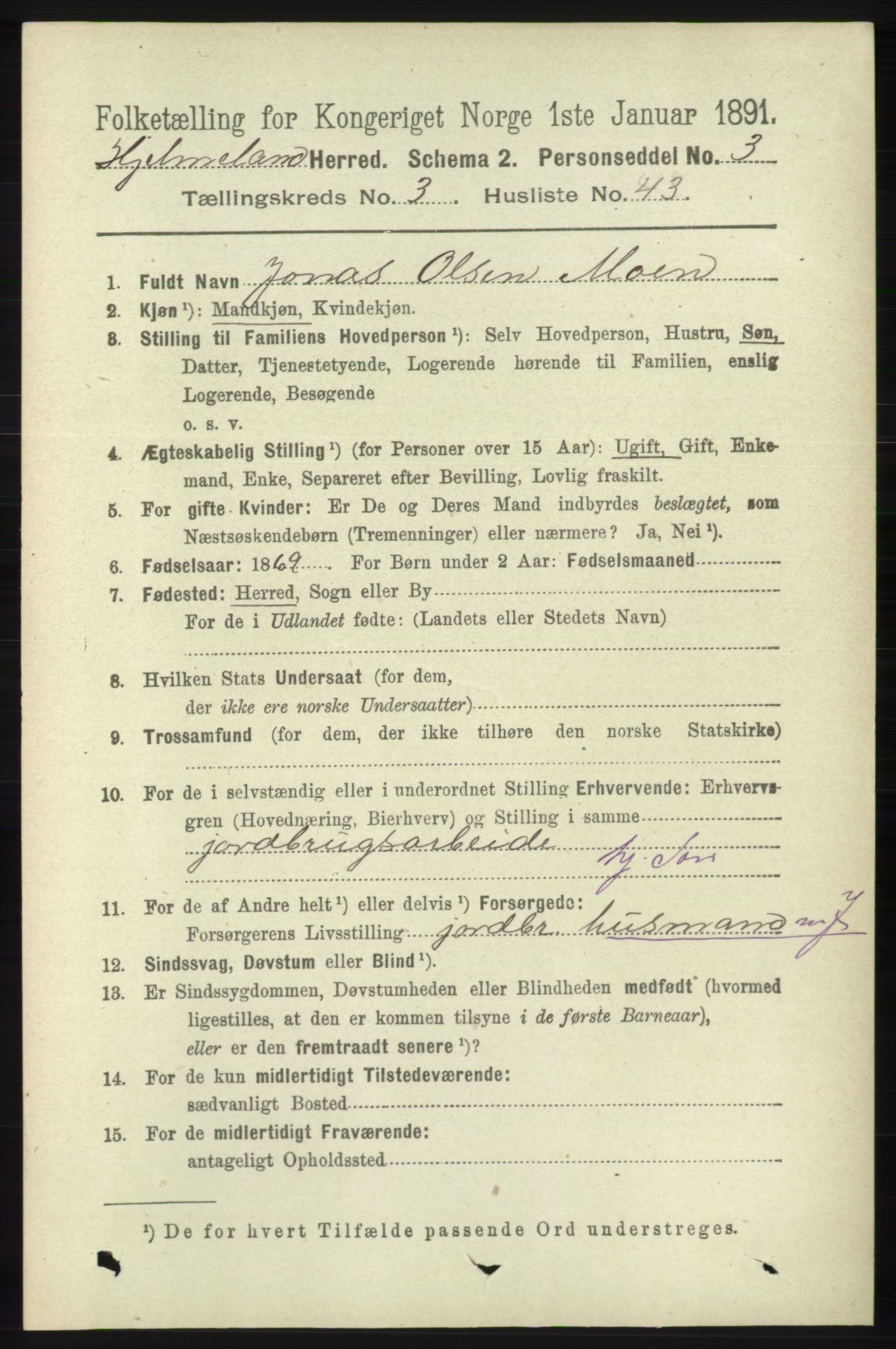 RA, 1891 census for 1133 Hjelmeland, 1891, p. 978