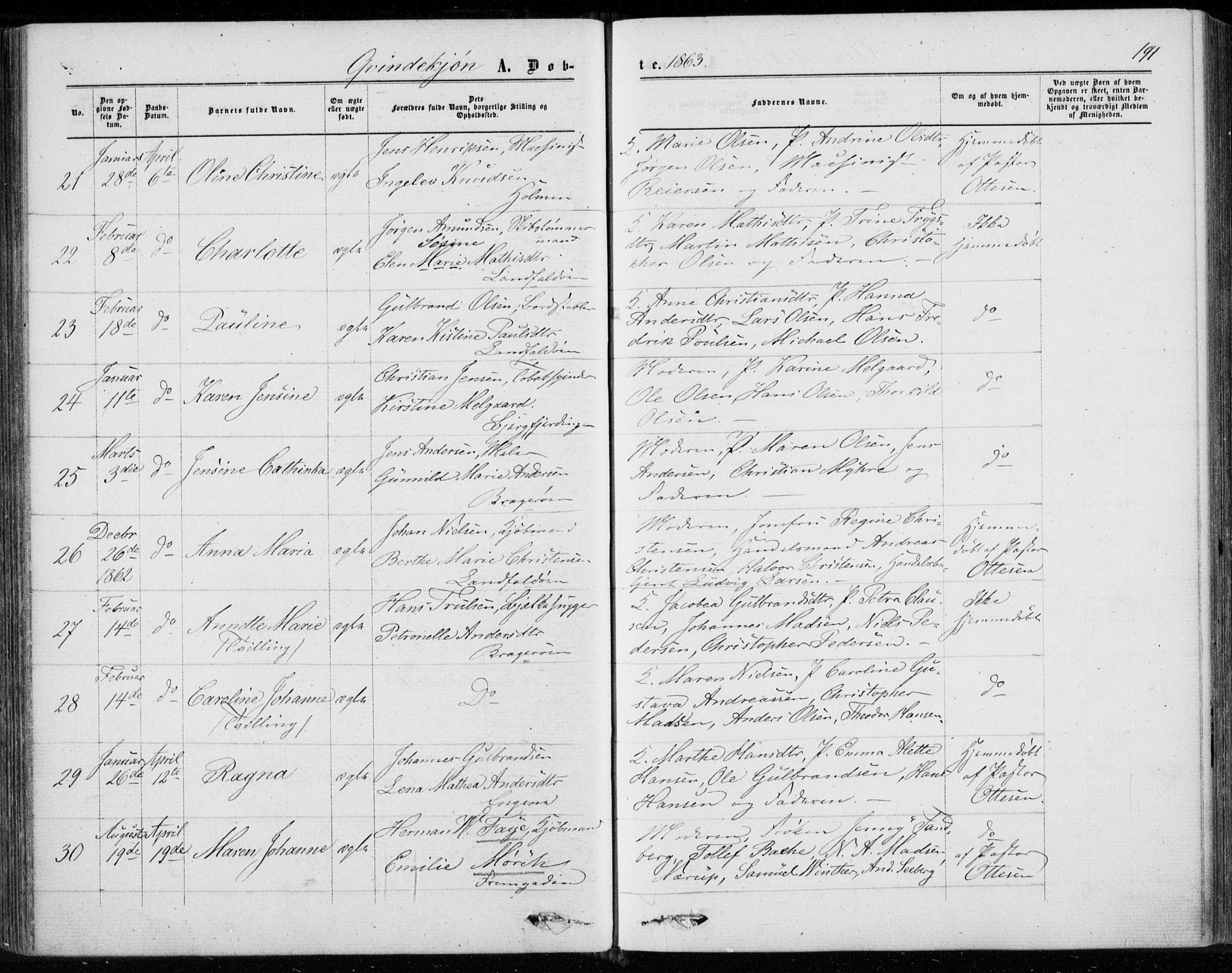 Bragernes kirkebøker, AV/SAKO-A-6/F/Fb/L0003: Parish register (official) no. II 3, 1860-1868, p. 191