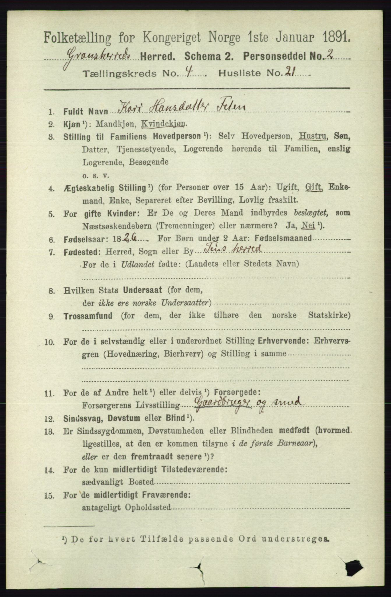 RA, 1891 census for 0824 Gransherad, 1891, p. 818