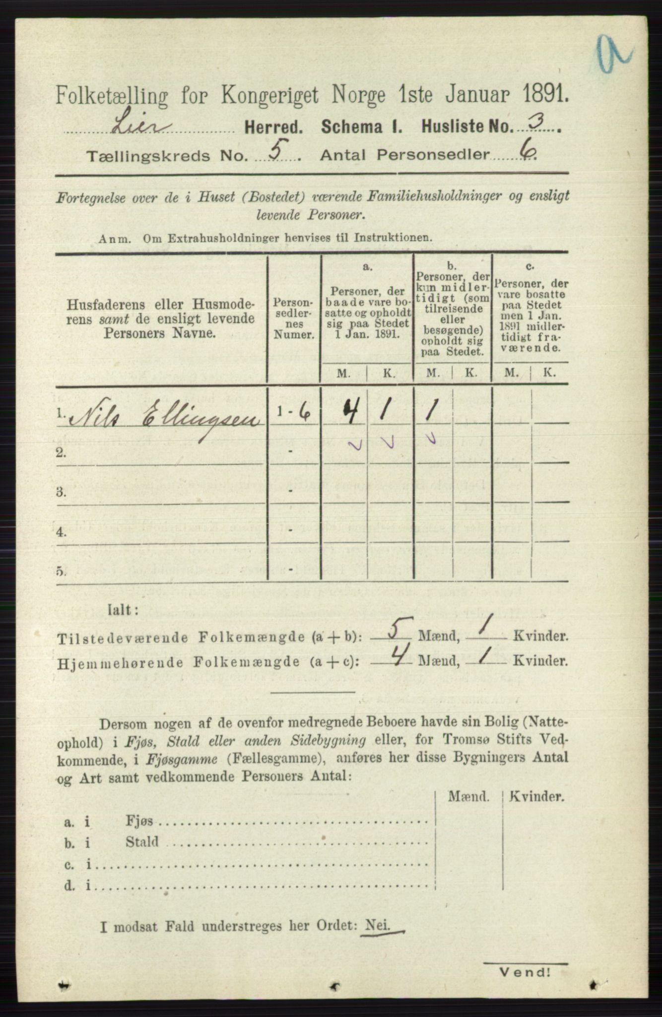 RA, 1891 census for 0626 Lier, 1891, p. 3217