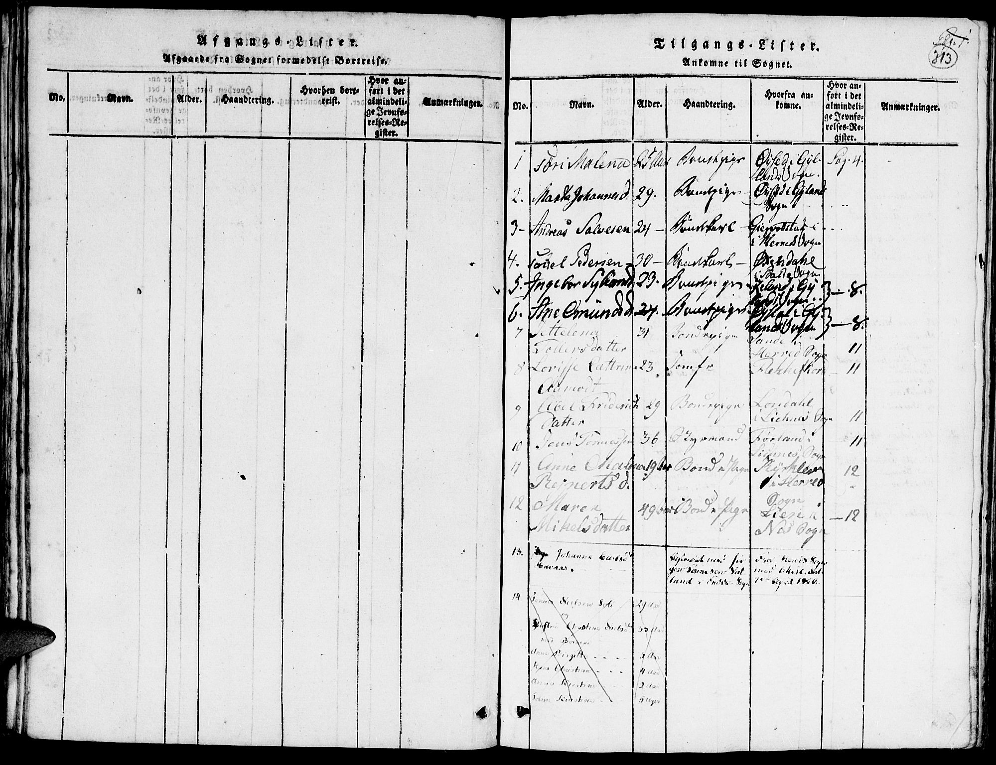 Kvinesdal sokneprestkontor, SAK/1111-0026/F/Fa/Faa/L0001: Parish register (official) no. A 1, 1815-1849, p. 313