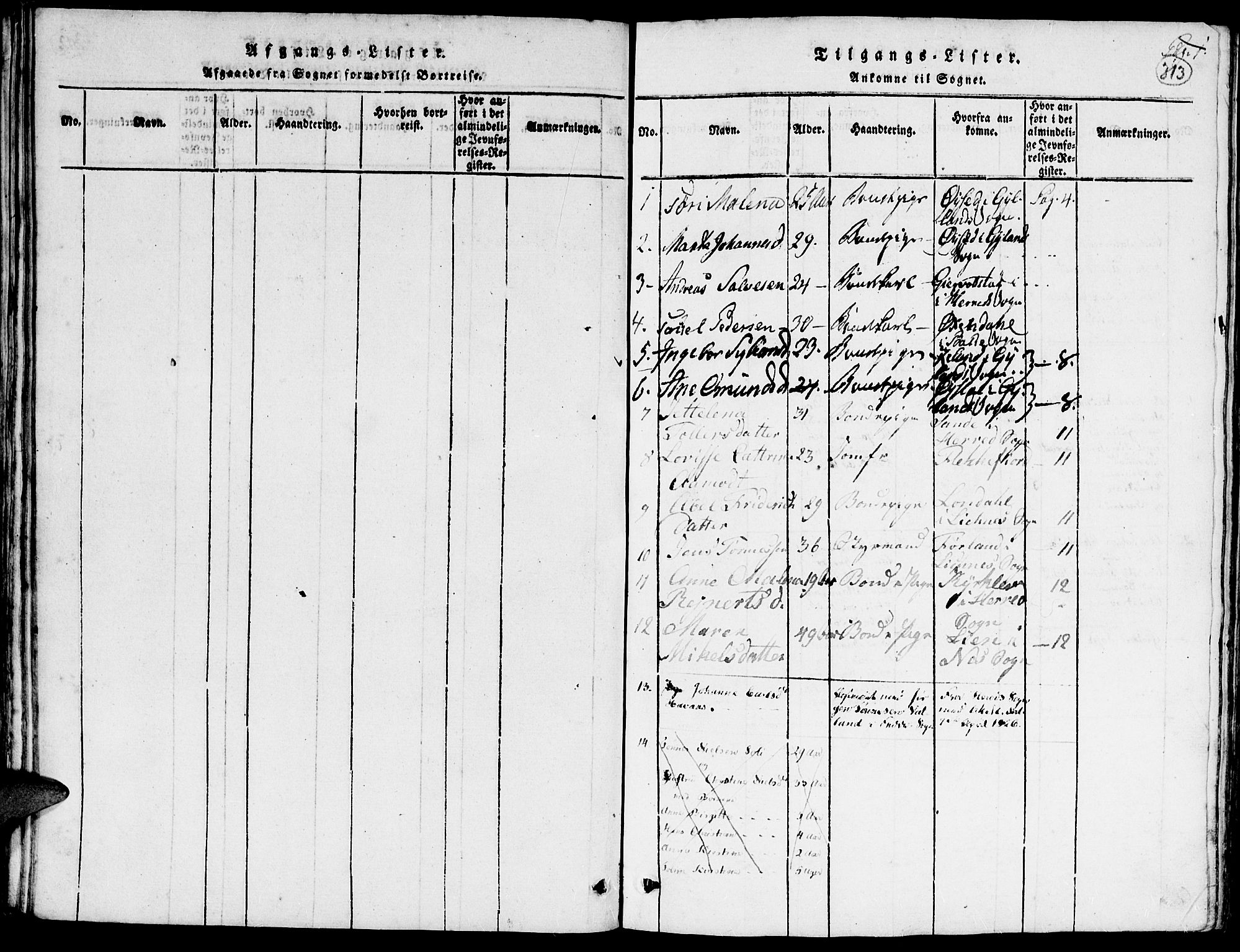 Kvinesdal sokneprestkontor, AV/SAK-1111-0026/F/Fa/Faa/L0001: Parish register (official) no. A 1, 1815-1849, p. 313