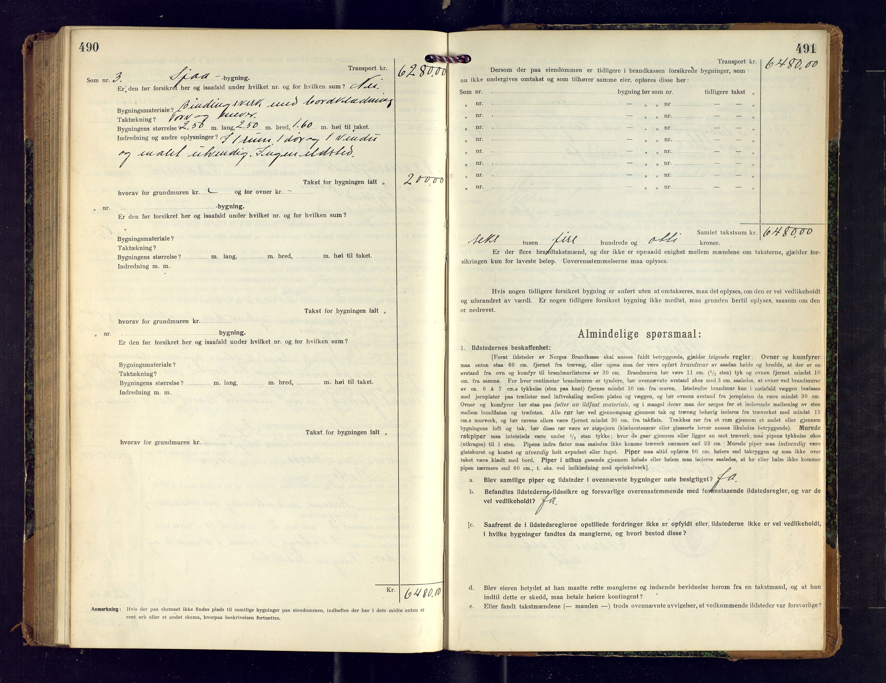 Tromsøysund lensmannskontor, AV/SATØ-SATØ-12/F/Fs/Fsb/L0742: Branntakstprotokoll (S).  Med register, 1916-1918, p. 490-491