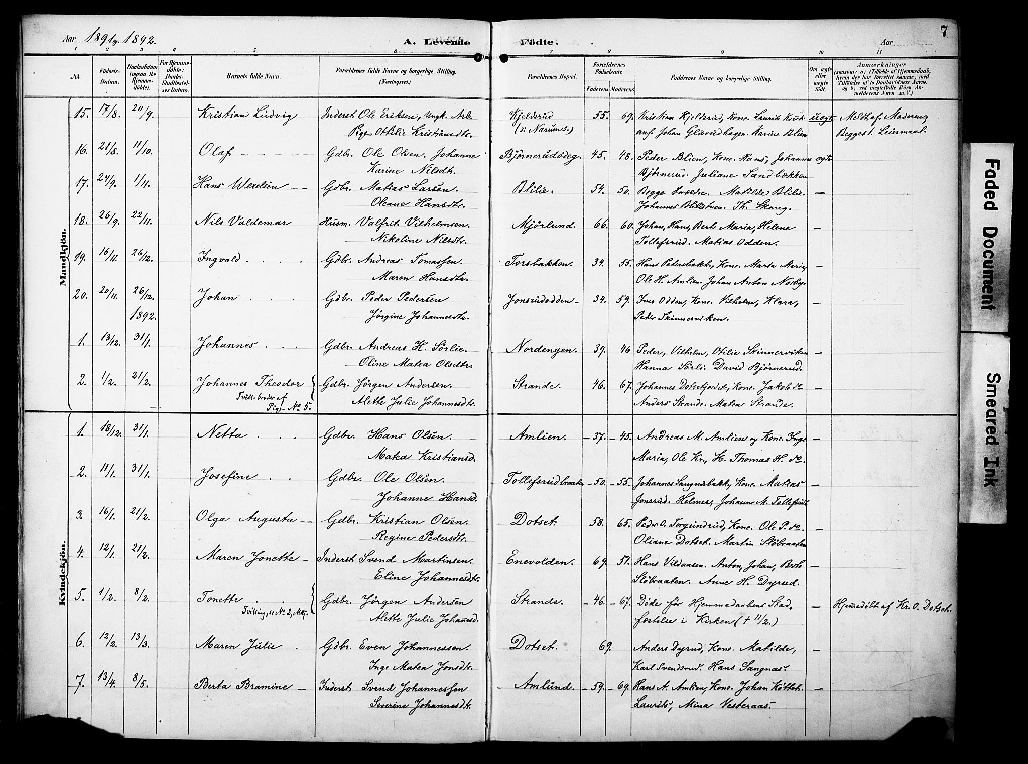 Vestre Toten prestekontor, AV/SAH-PREST-108/H/Ha/Haa/L0012: Parish register (official) no. 12, 1890-1906, p. 7