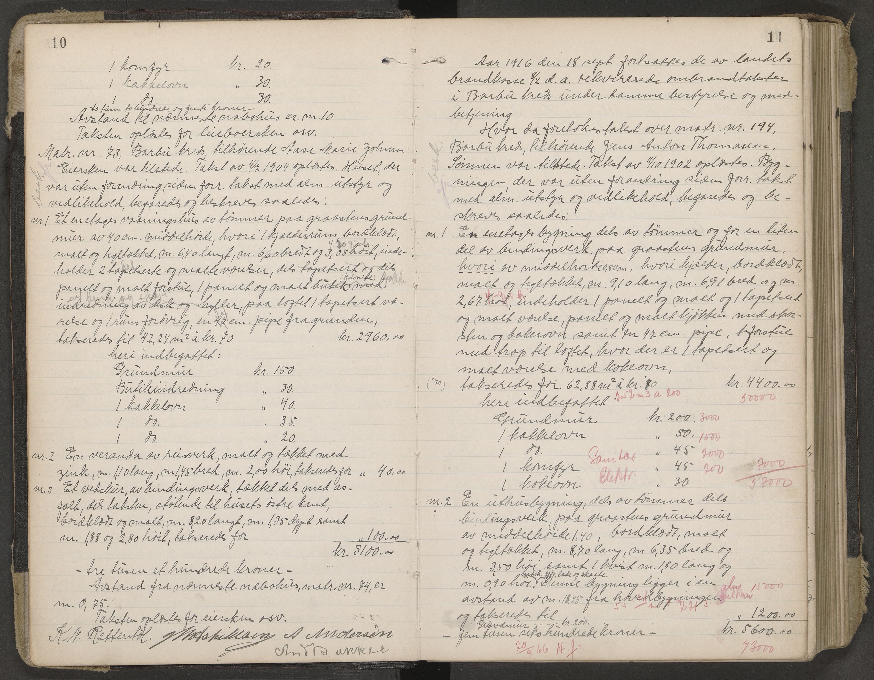 Norges Brannkasse Arendal, AV/SAK-2241-0002/F/Fa/L0029: Branntakstprotokoll nr. 27 med matrikkelnummerregister, 1916-1918