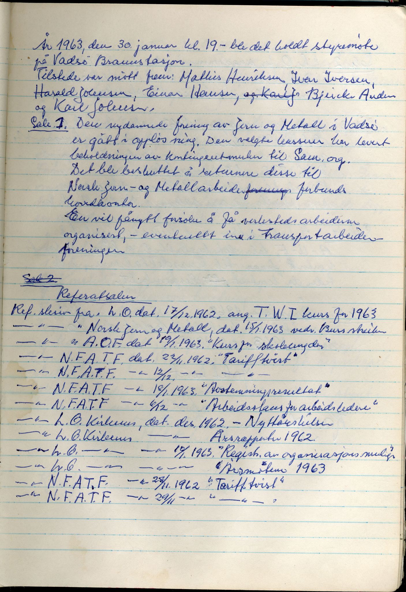 Vadsø Faglige Samorganisasjon, FMFB/A-1085/A/L0001: Styreprotokoll, 1951-1964, p. 235