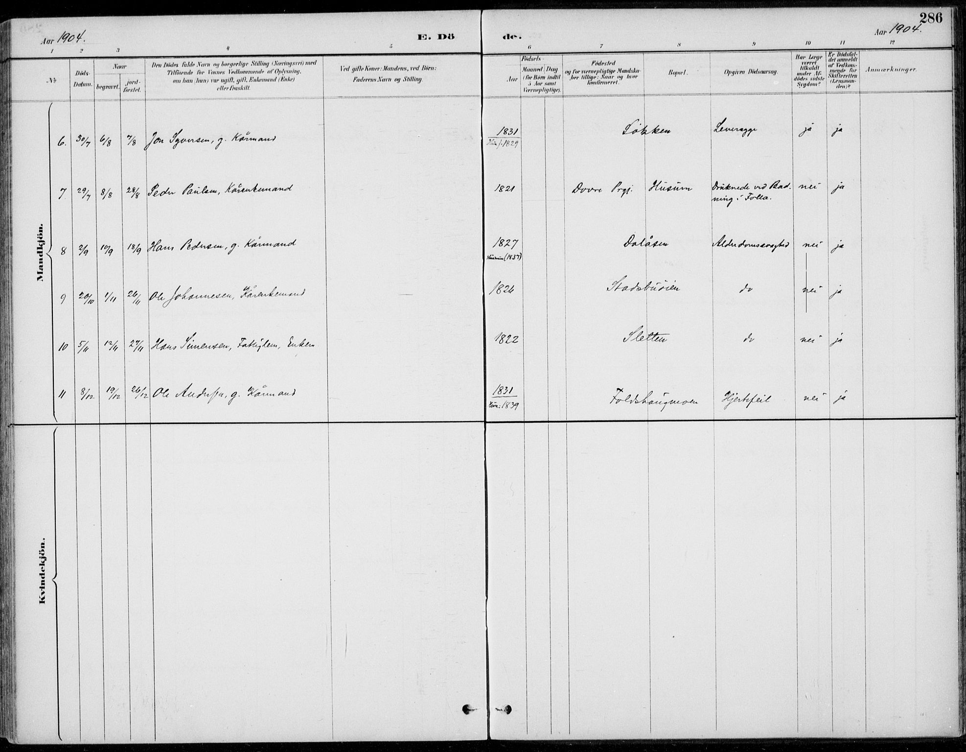 Alvdal prestekontor, AV/SAH-PREST-060/H/Ha/Haa/L0003: Parish register (official) no. 3, 1886-1912, p. 286