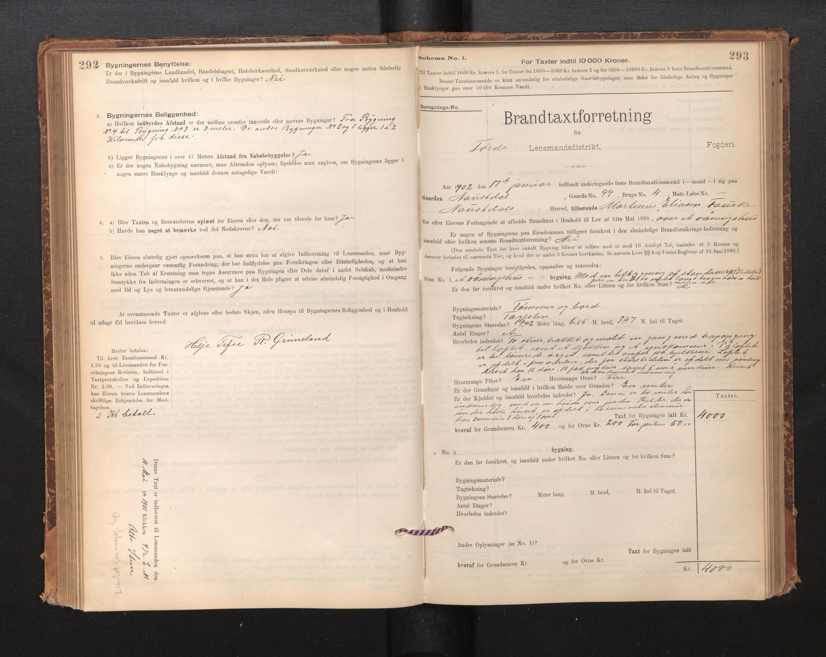 Lensmannen i Førde, SAB/A-27401/0012/L0008: Branntakstprotokoll, skjematakst, 1895-1922, p. 292-293
