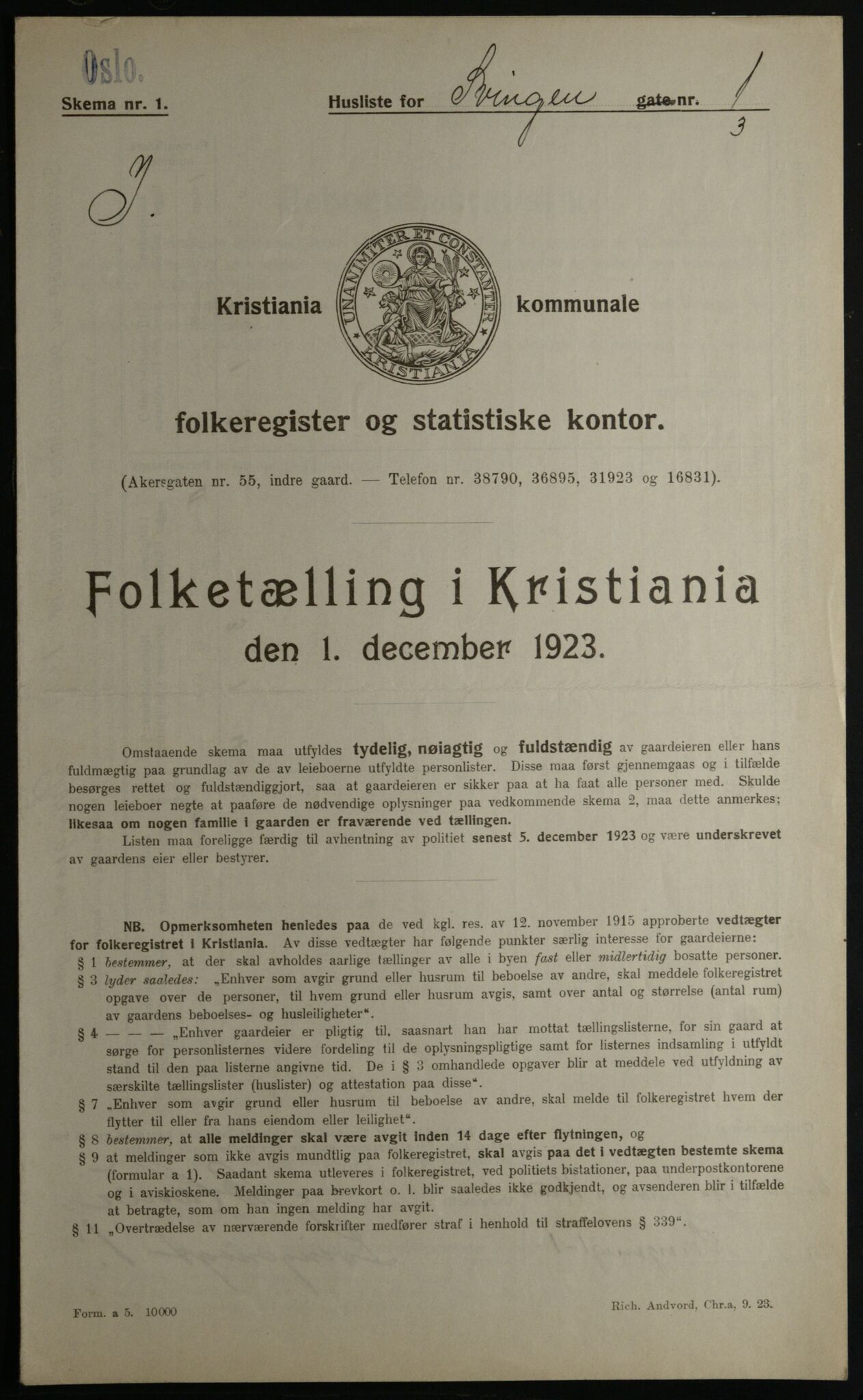 OBA, Municipal Census 1923 for Kristiania, 1923, p. 117498