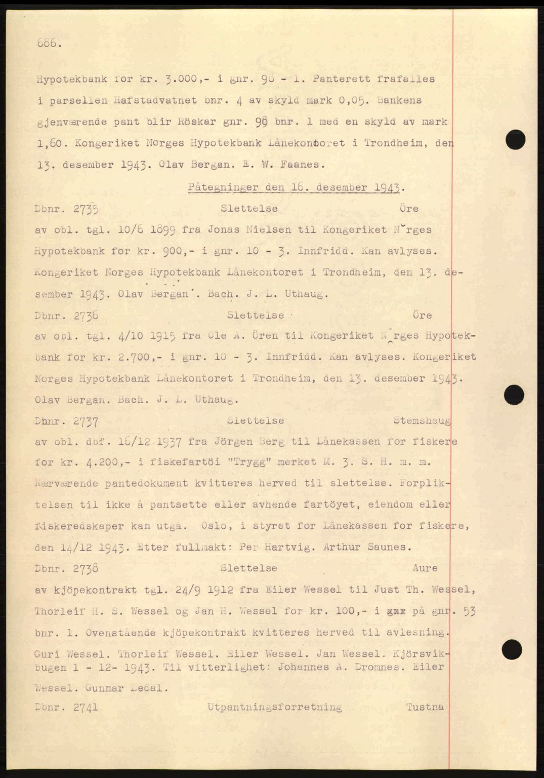 Nordmøre sorenskriveri, AV/SAT-A-4132/1/2/2Ca: Mortgage book no. C81, 1940-1945, Diary no: : 2735/1943