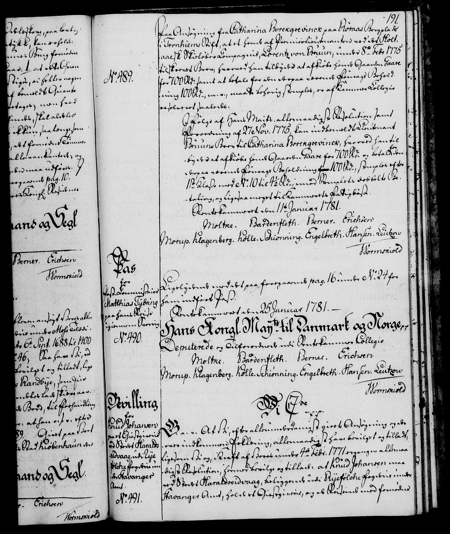 Rentekammeret, Kammerkanselliet, RA/EA-3111/G/Gg/Gga/L0011: Norsk ekspedisjonsprotokoll med register (merket RK 53.11), 1779-1781, p. 191