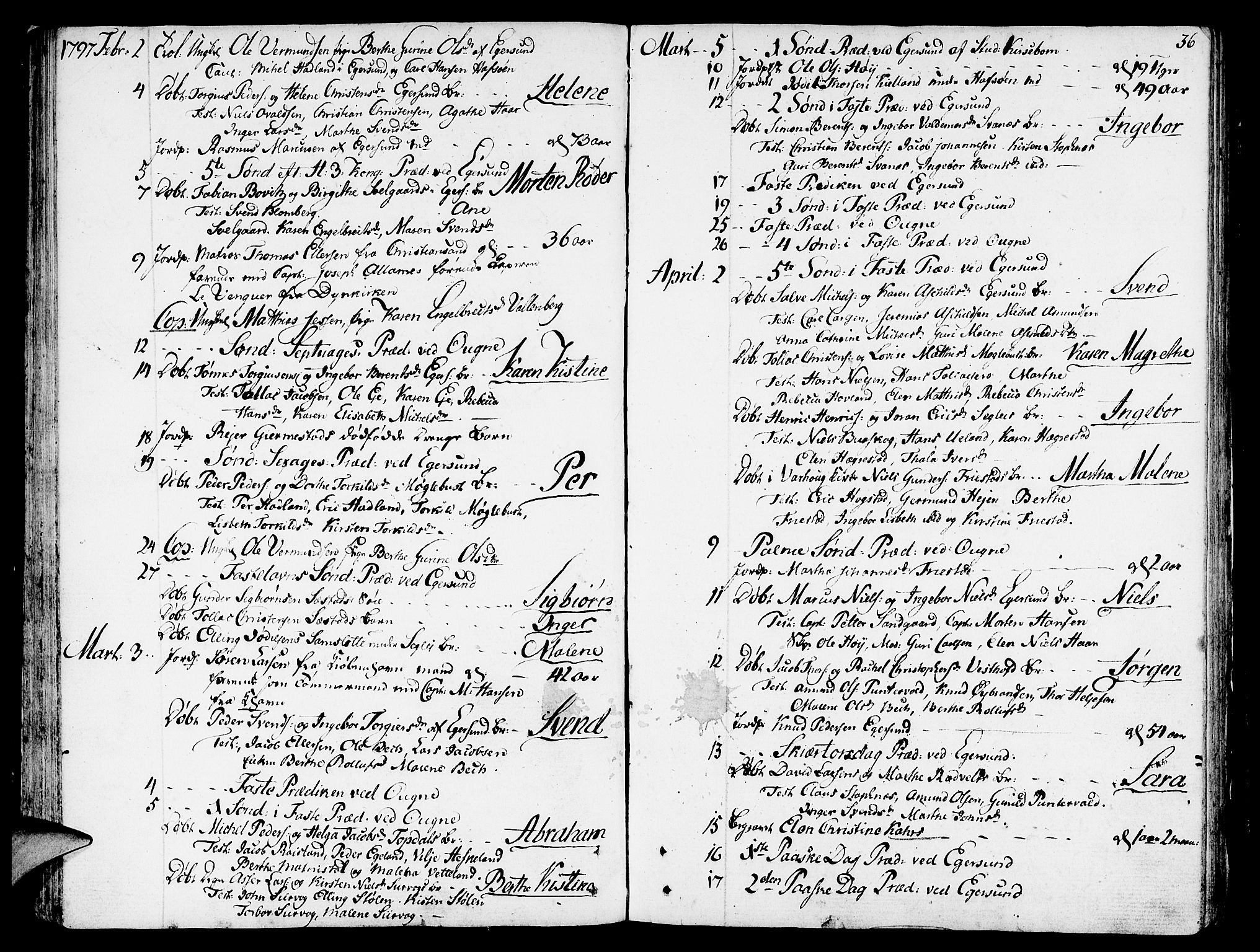 Eigersund sokneprestkontor, AV/SAST-A-101807/S08/L0005: Parish register (official) no. A 5 /1, 1790-1808, p. 36