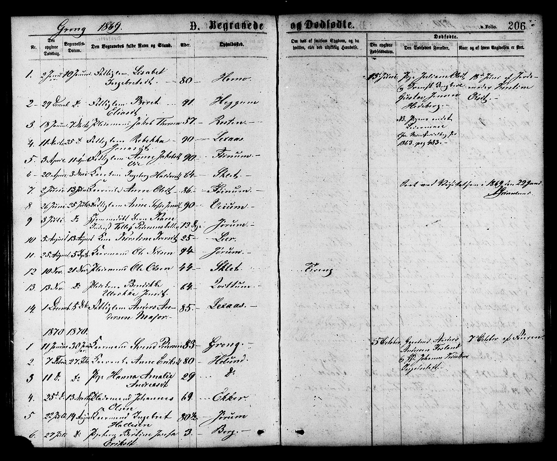 Ministerialprotokoller, klokkerbøker og fødselsregistre - Nord-Trøndelag, AV/SAT-A-1458/758/L0516: Parish register (official) no. 758A03 /1, 1869-1879, p. 206