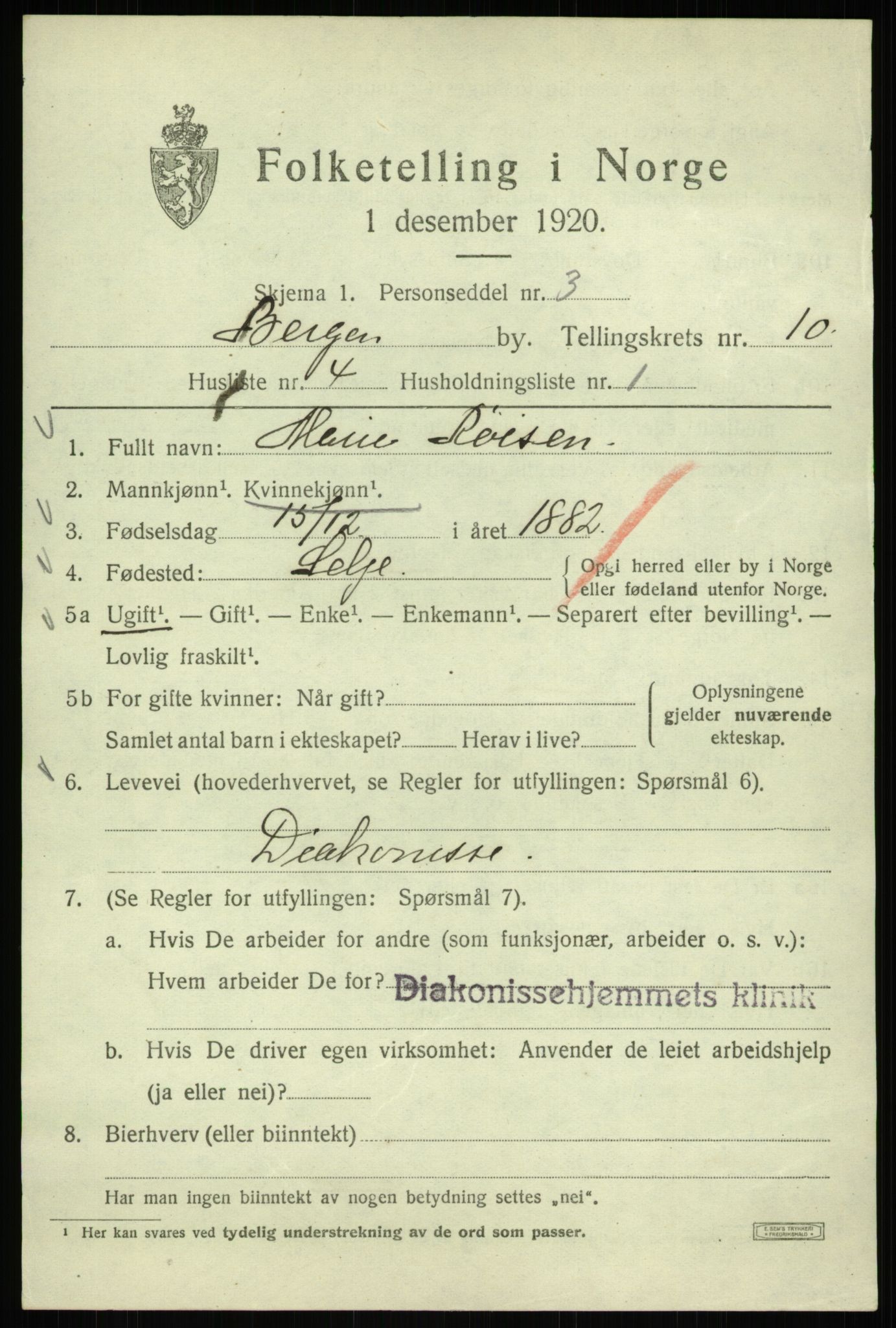 SAB, 1920 census for Bergen, 1920, p. 71371