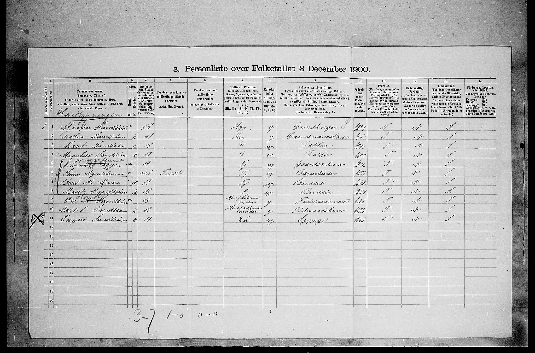 SAH, 1900 census for Tynset, 1900, p. 412