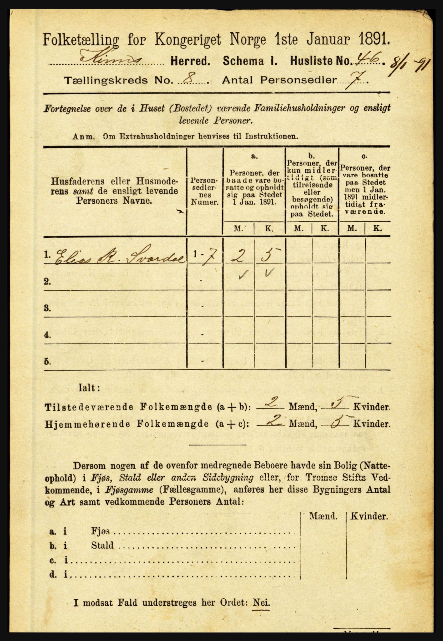 RA, 1891 census for 1437 Kinn, 1891, p. 3103