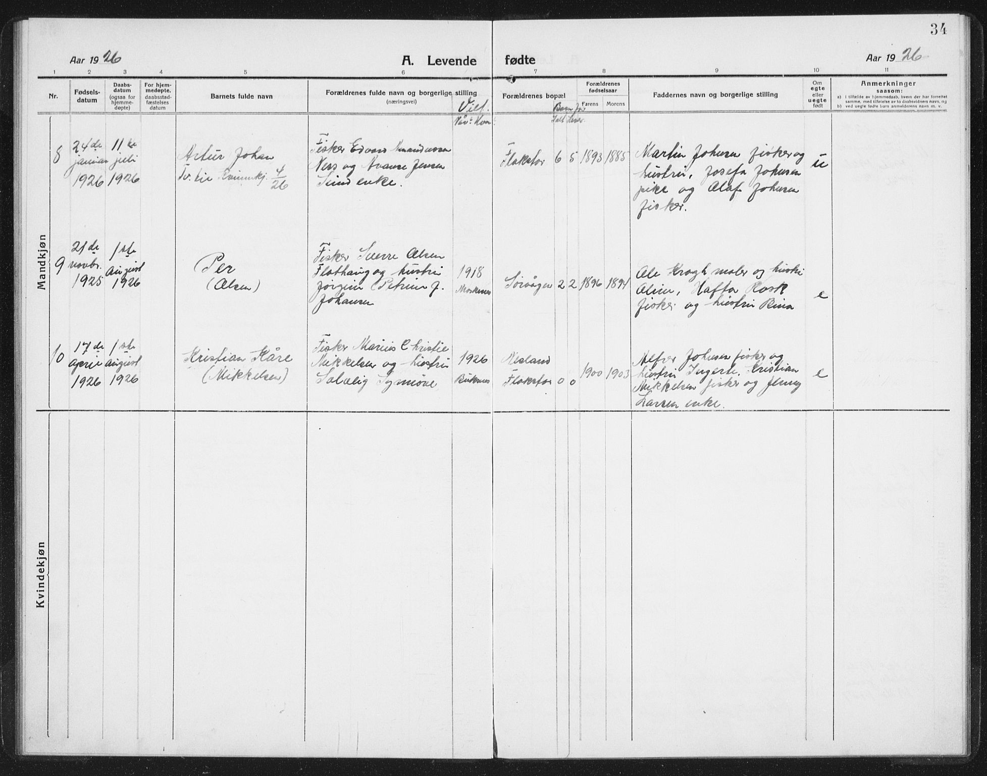 Ministerialprotokoller, klokkerbøker og fødselsregistre - Nordland, AV/SAT-A-1459/886/L1226: Parish register (copy) no. 886C03, 1916-1935, p. 34