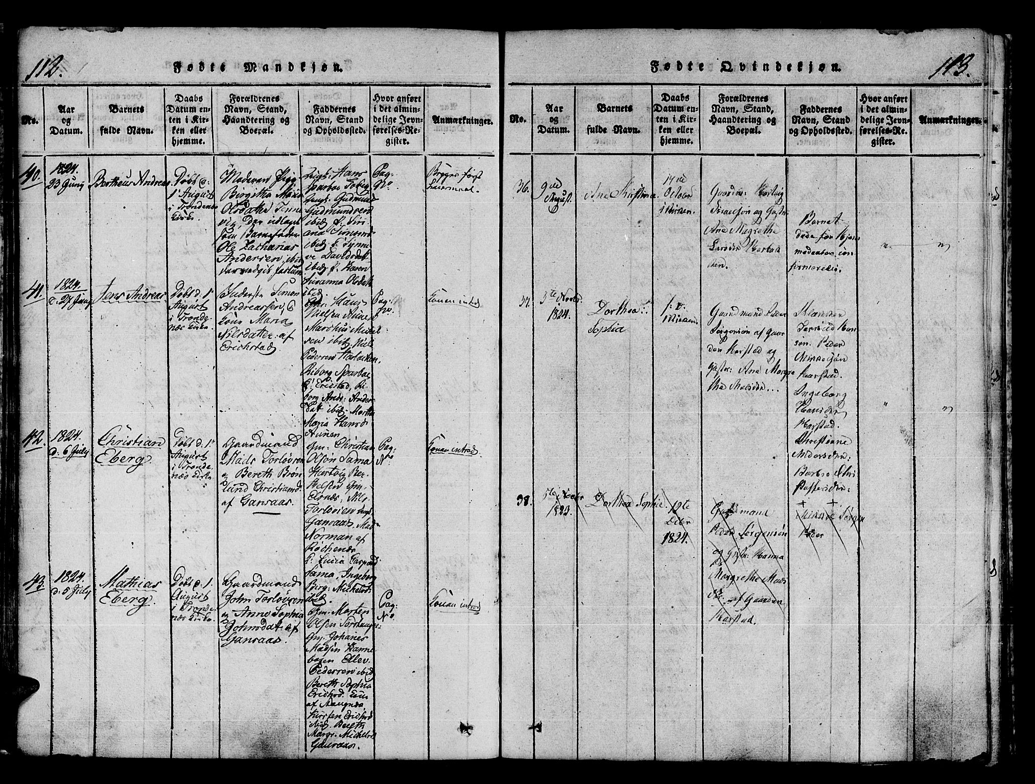 Trondenes sokneprestkontor, AV/SATØ-S-1319/H/Ha/L0006kirke: Parish register (official) no. 6, 1821-1827, p. 112-113