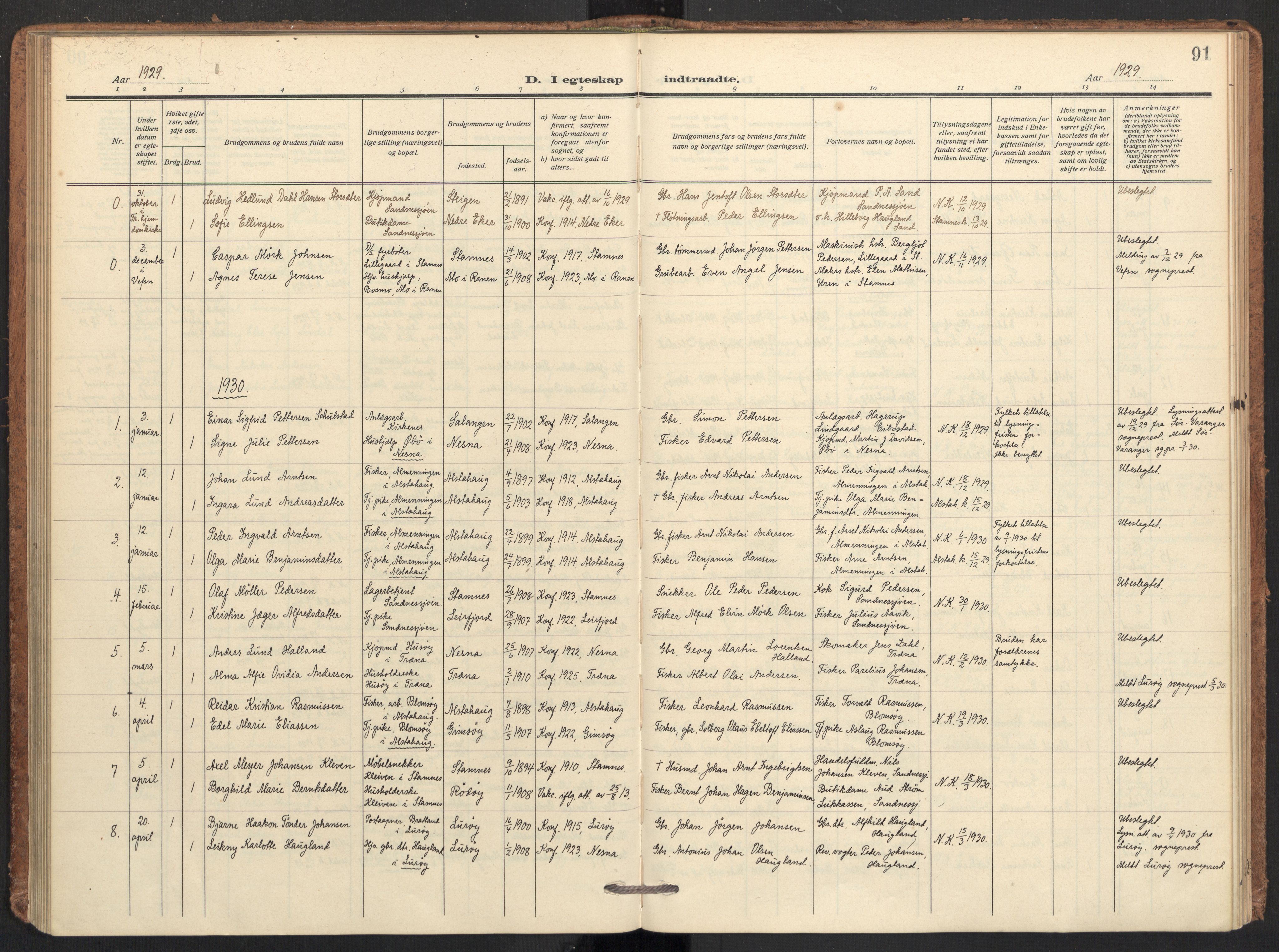 Ministerialprotokoller, klokkerbøker og fødselsregistre - Nordland, AV/SAT-A-1459/831/L0473: Parish register (official) no. 831A04, 1909-1934, p. 91