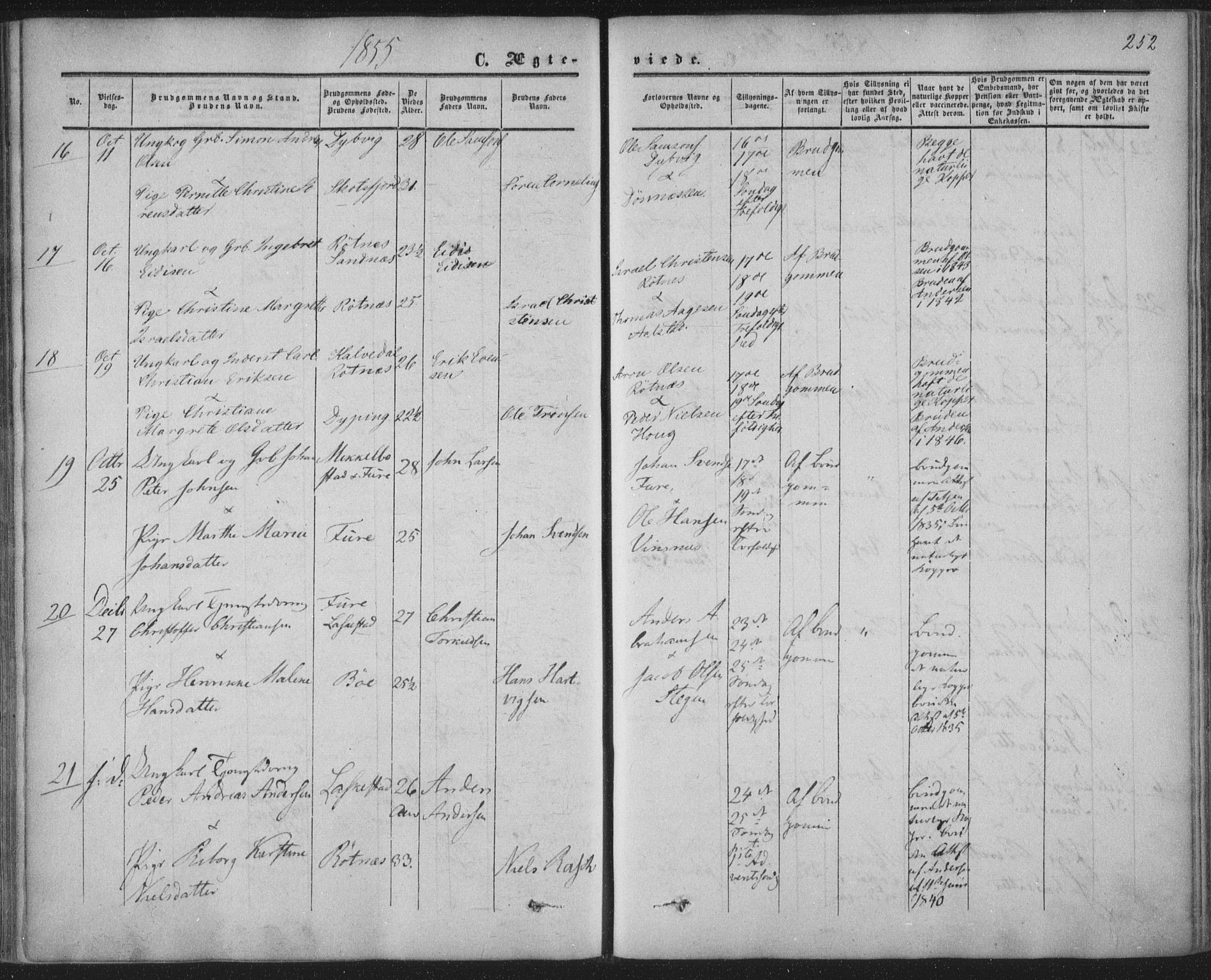 Ministerialprotokoller, klokkerbøker og fødselsregistre - Nordland, AV/SAT-A-1459/855/L0800: Parish register (official) no. 855A08, 1852-1864, p. 252