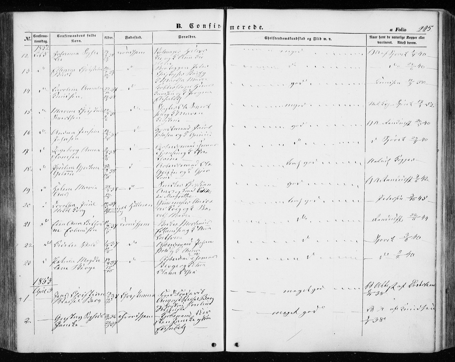 Ministerialprotokoller, klokkerbøker og fødselsregistre - Sør-Trøndelag, SAT/A-1456/601/L0051: Parish register (official) no. 601A19, 1848-1857, p. 225