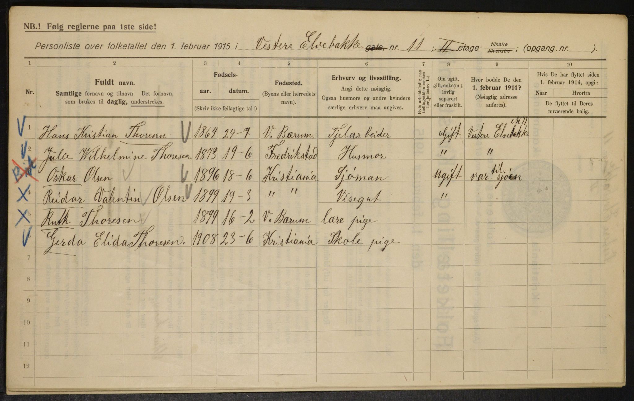 OBA, Municipal Census 1915 for Kristiania, 1915, p. 123092