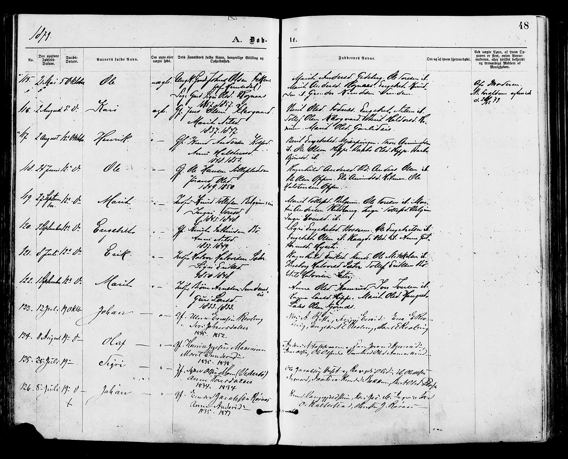 Nord-Aurdal prestekontor, AV/SAH-PREST-132/H/Ha/Haa/L0009: Parish register (official) no. 9, 1876-1882, p. 48