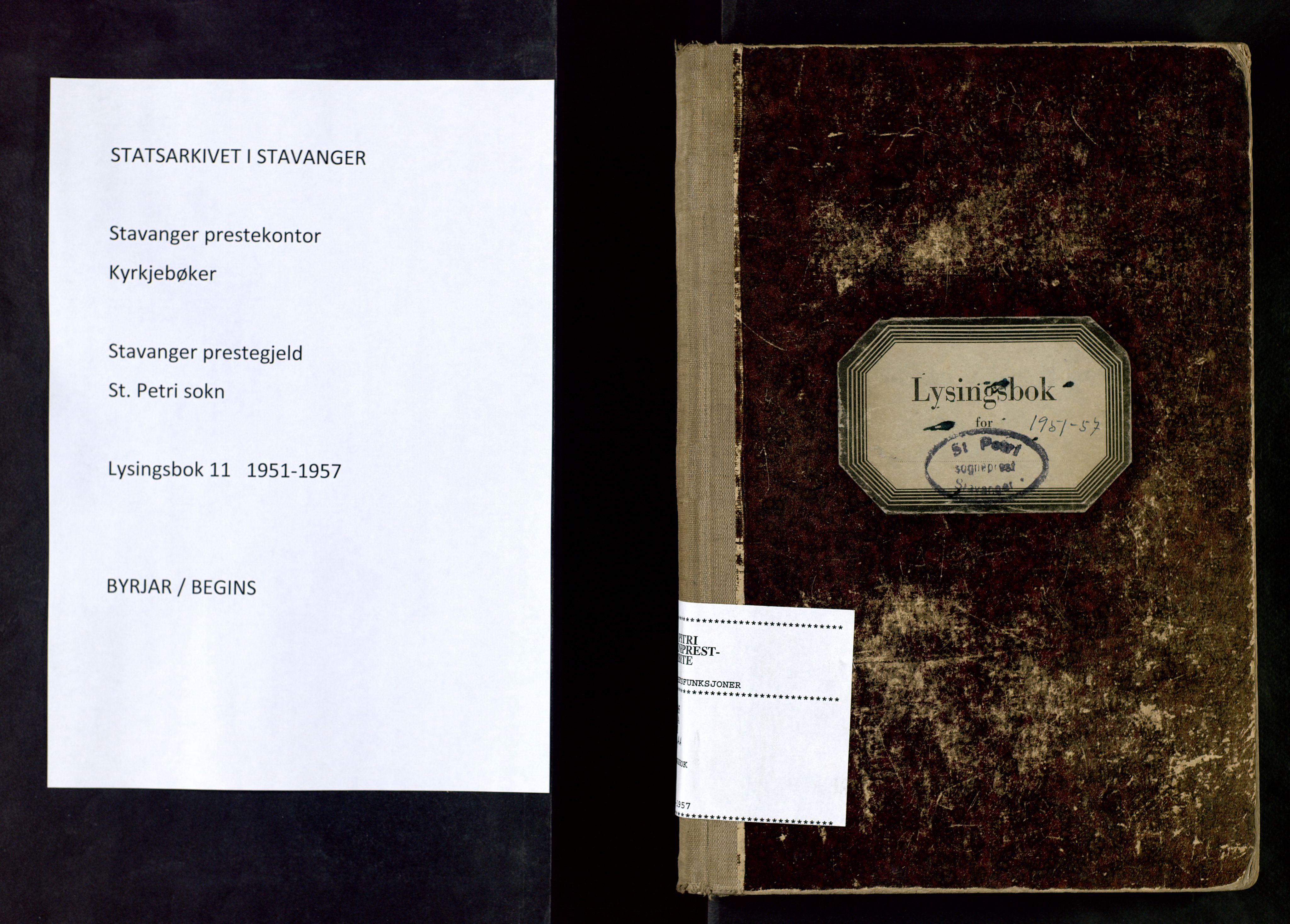 St. Petri sokneprestkontor, SAST/A-101813/001/70/705BA/L0011: Banns register no. 11, 1951-1957