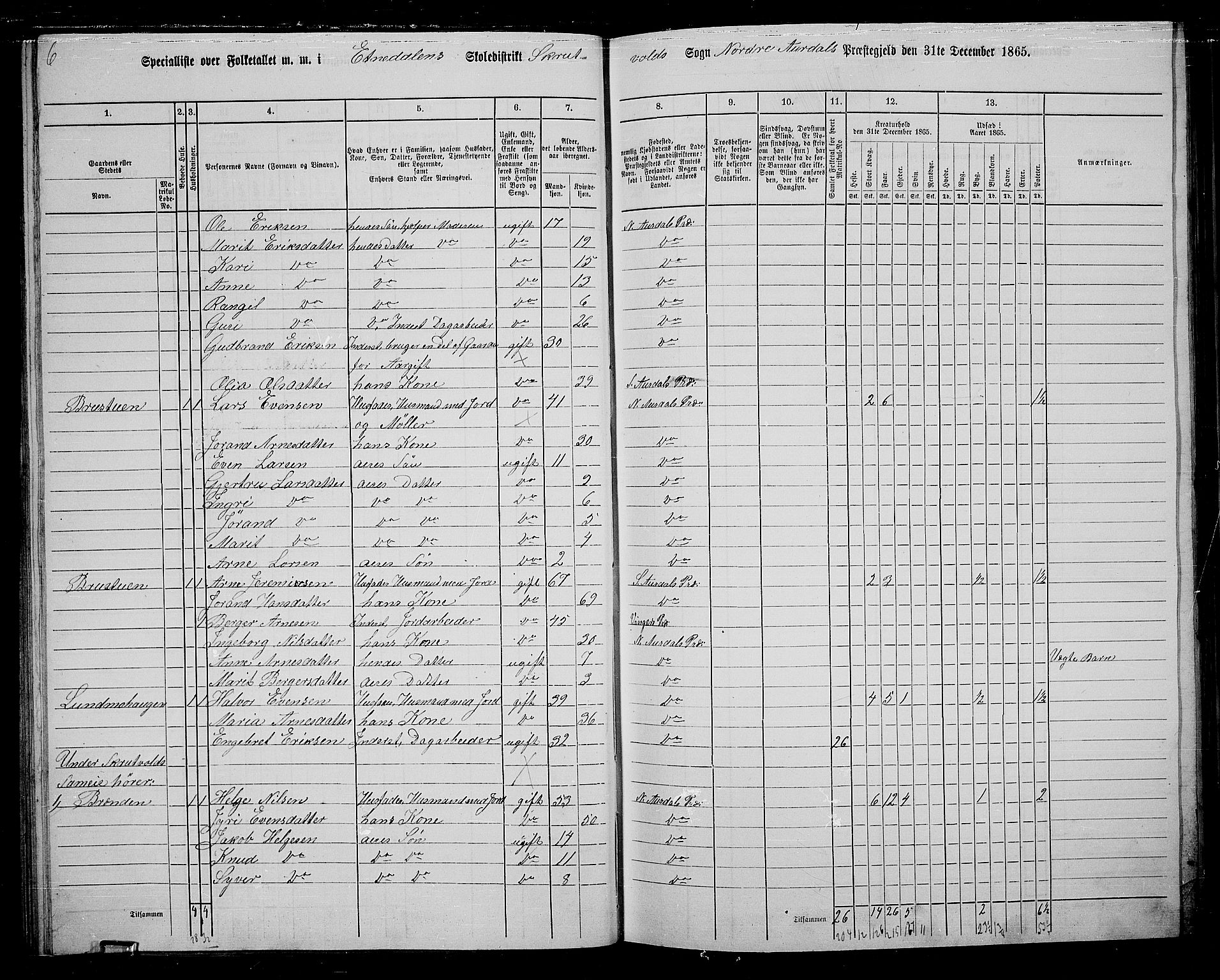 RA, 1865 census for Nord-Aurdal, 1865, p. 58