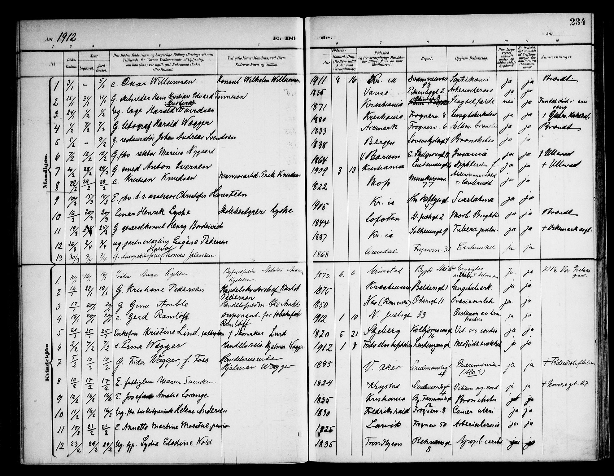 Frogner prestekontor Kirkebøker, SAO/A-10886/F/Fa/L0004: Parish register (official) no. 4, 1898-1921, p. 234