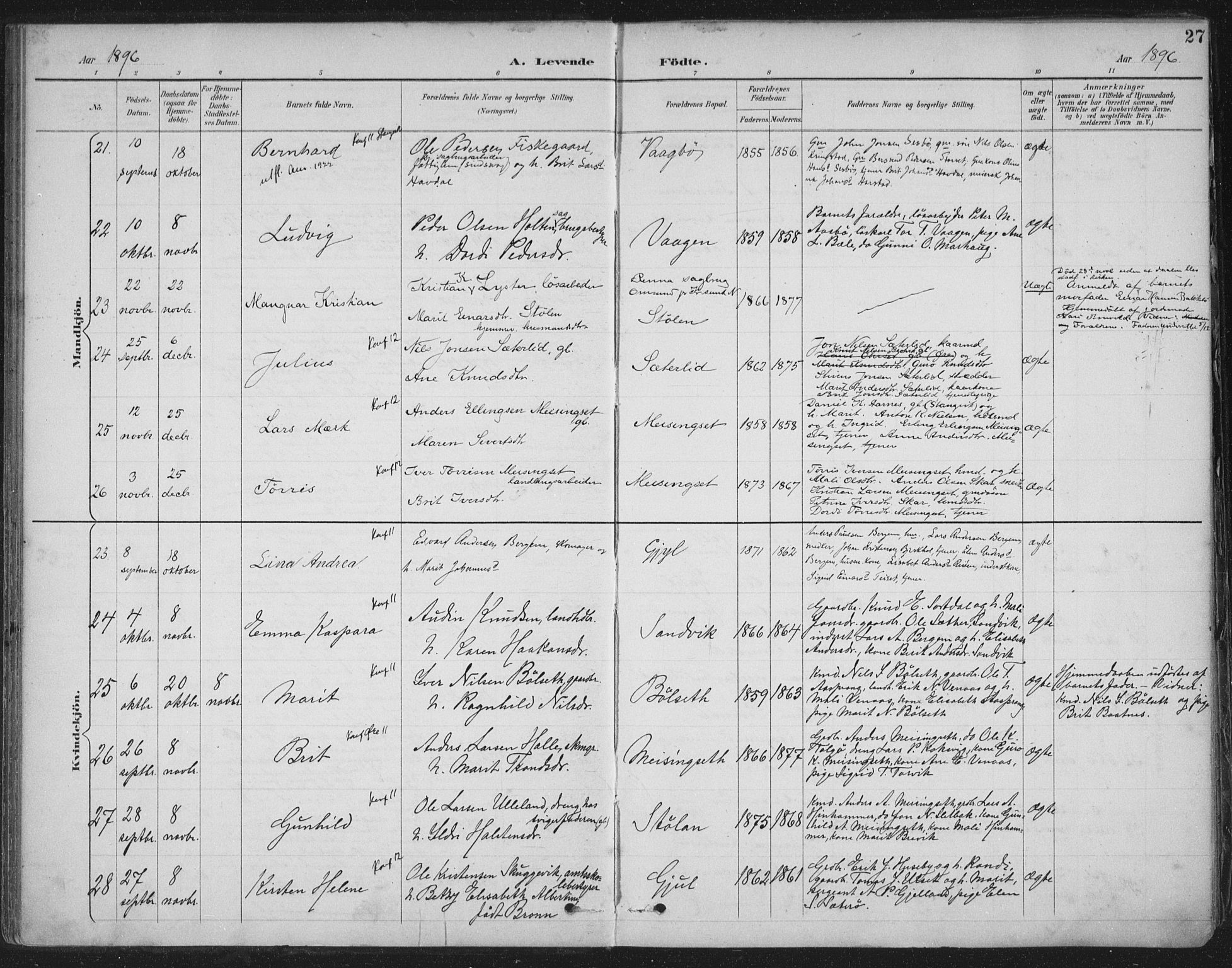 Ministerialprotokoller, klokkerbøker og fødselsregistre - Møre og Romsdal, AV/SAT-A-1454/586/L0988: Parish register (official) no. 586A14, 1893-1905, p. 27