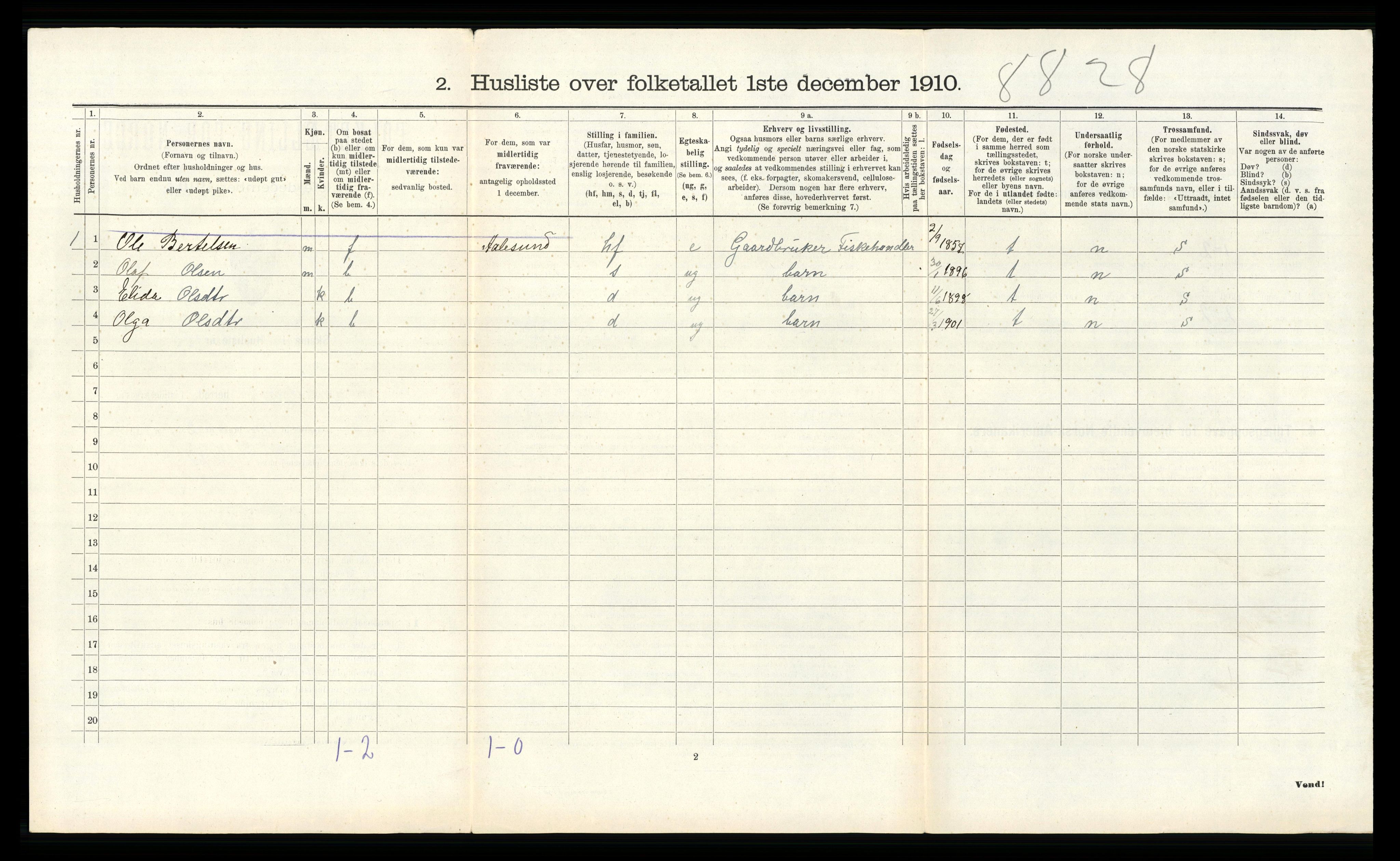 RA, 1910 census for Austrheim, 1910, p. 781