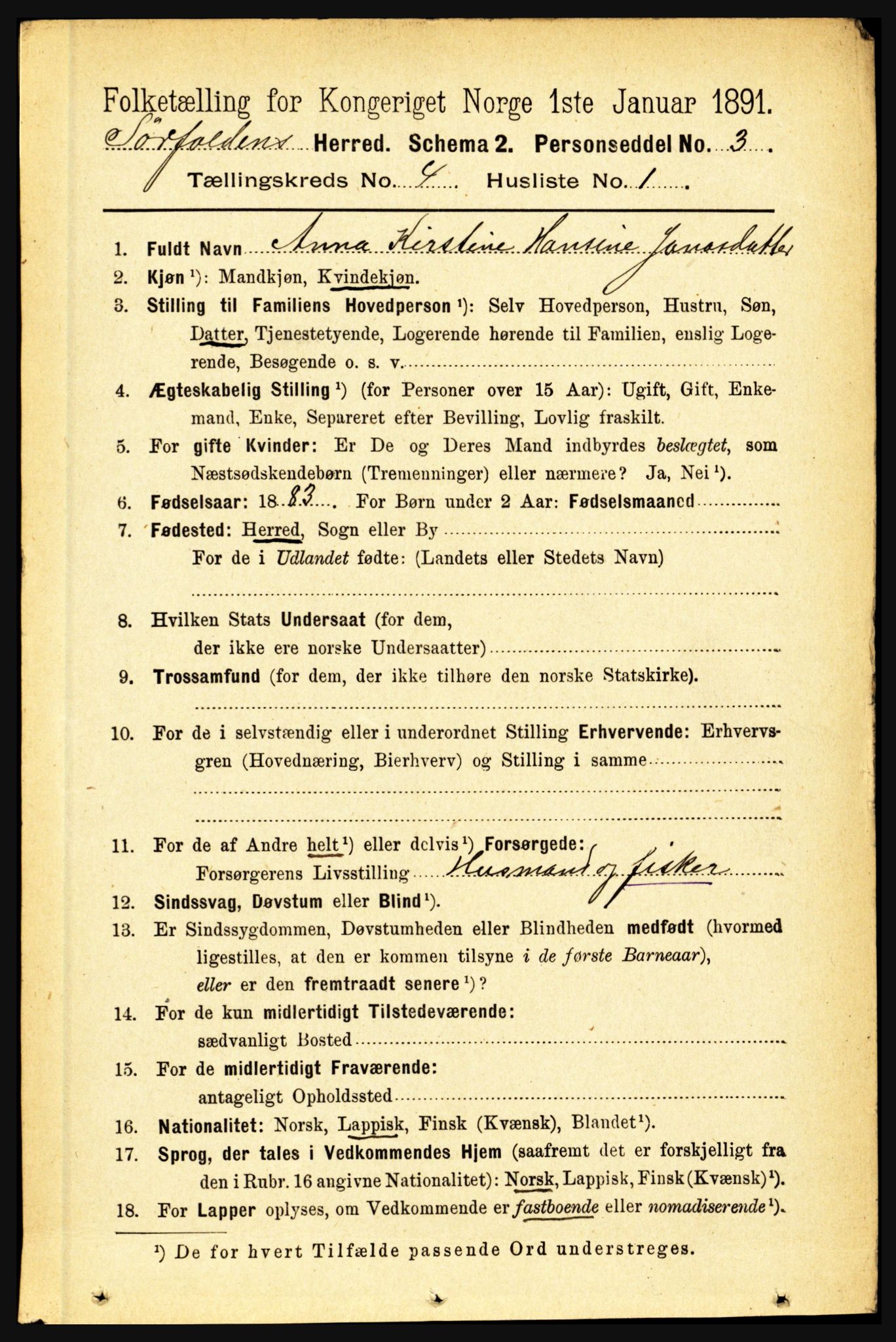 RA, 1891 census for 1845 Sørfold, 1891, p. 957