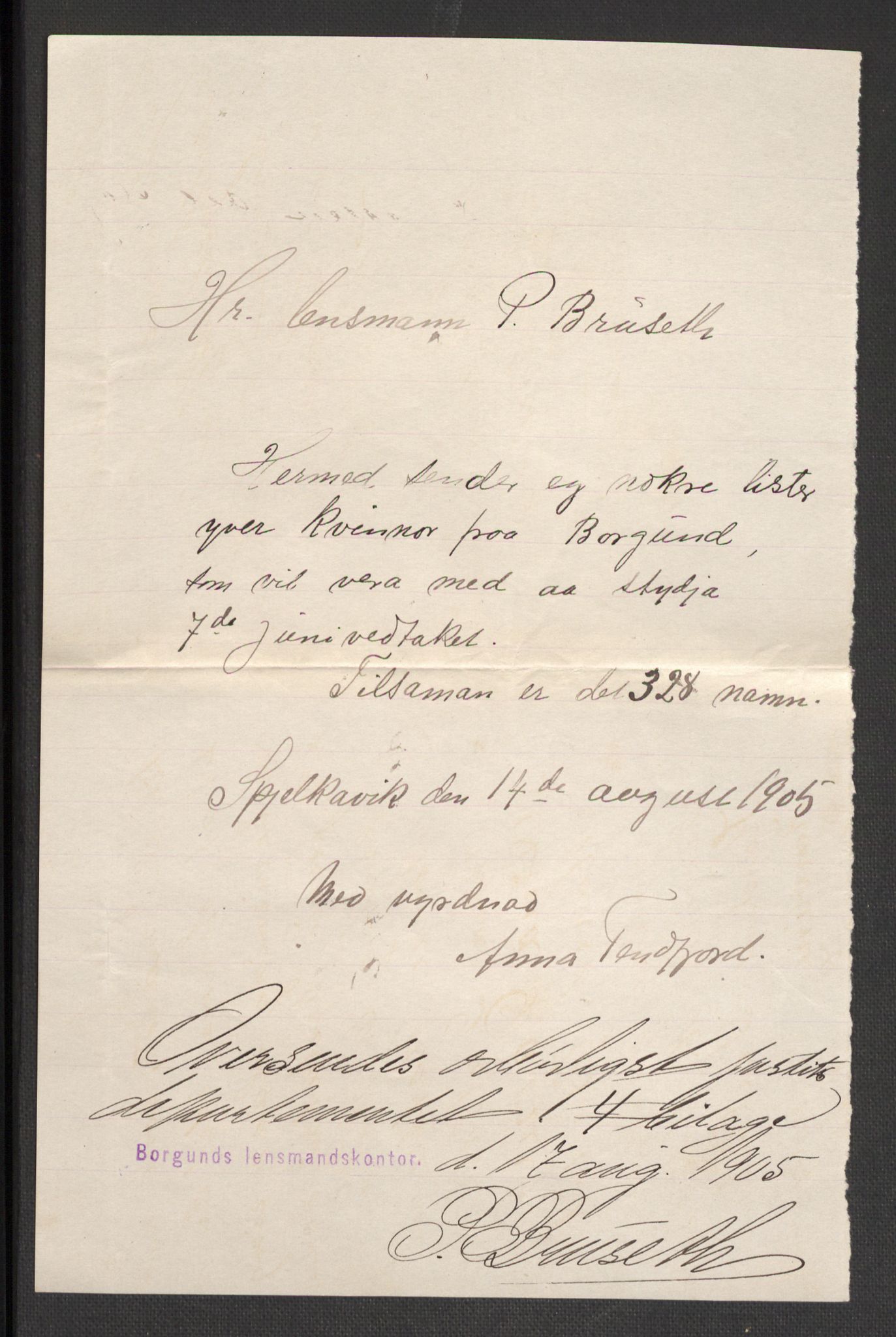 Justisdepartementet, 2. sivilkontor C, RA/S-1040/F/L0125B/0002: Folkeavstemmingen august 1905 / Kvinnenes stemmelister, 1905, p. 232