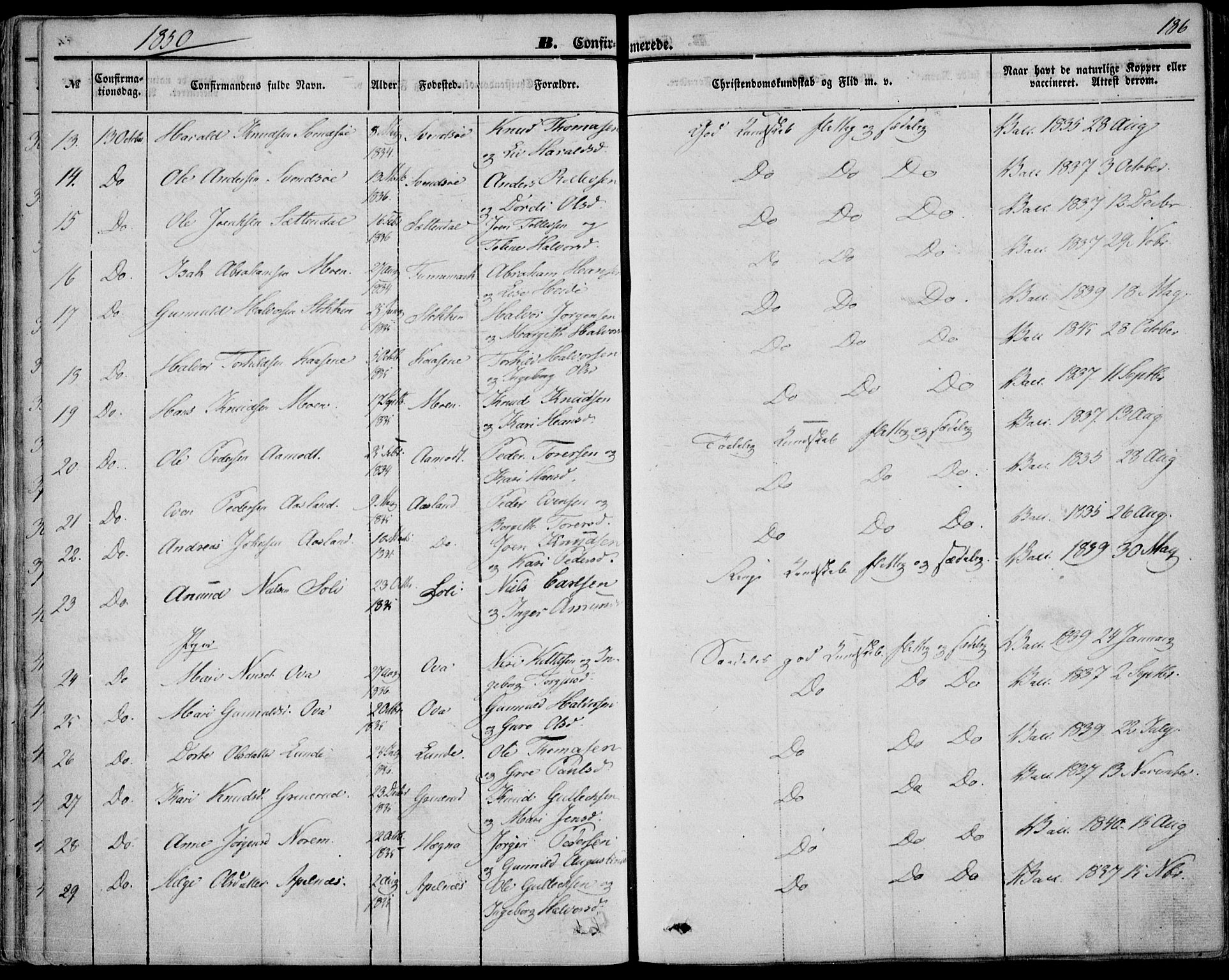 Bø kirkebøker, AV/SAKO-A-257/F/Fa/L0008: Parish register (official) no. 8, 1849-1861, p. 186