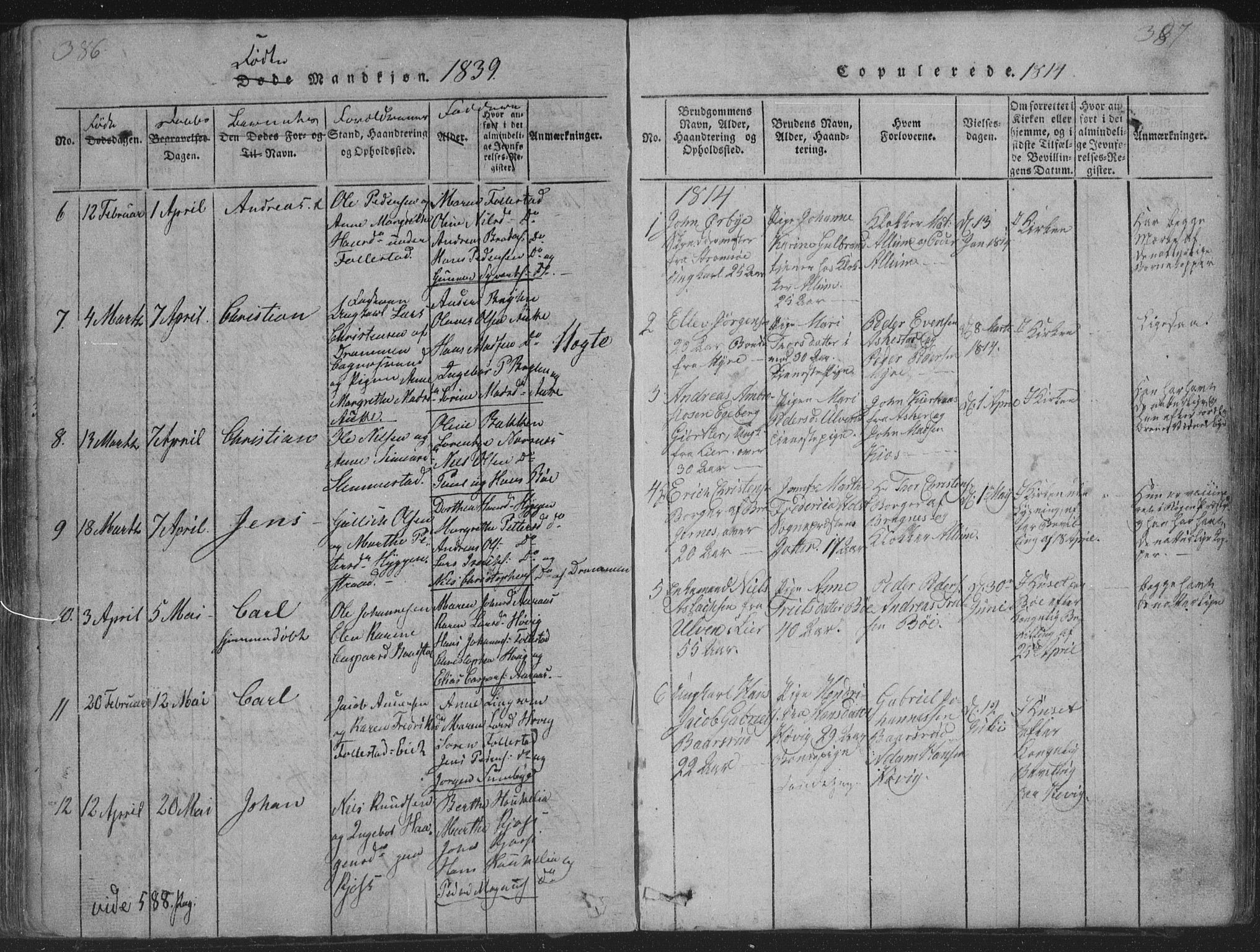 Røyken kirkebøker, SAKO/A-241/G/Ga/L0003: Parish register (copy) no. 3, 1814-1856, p. 386-387