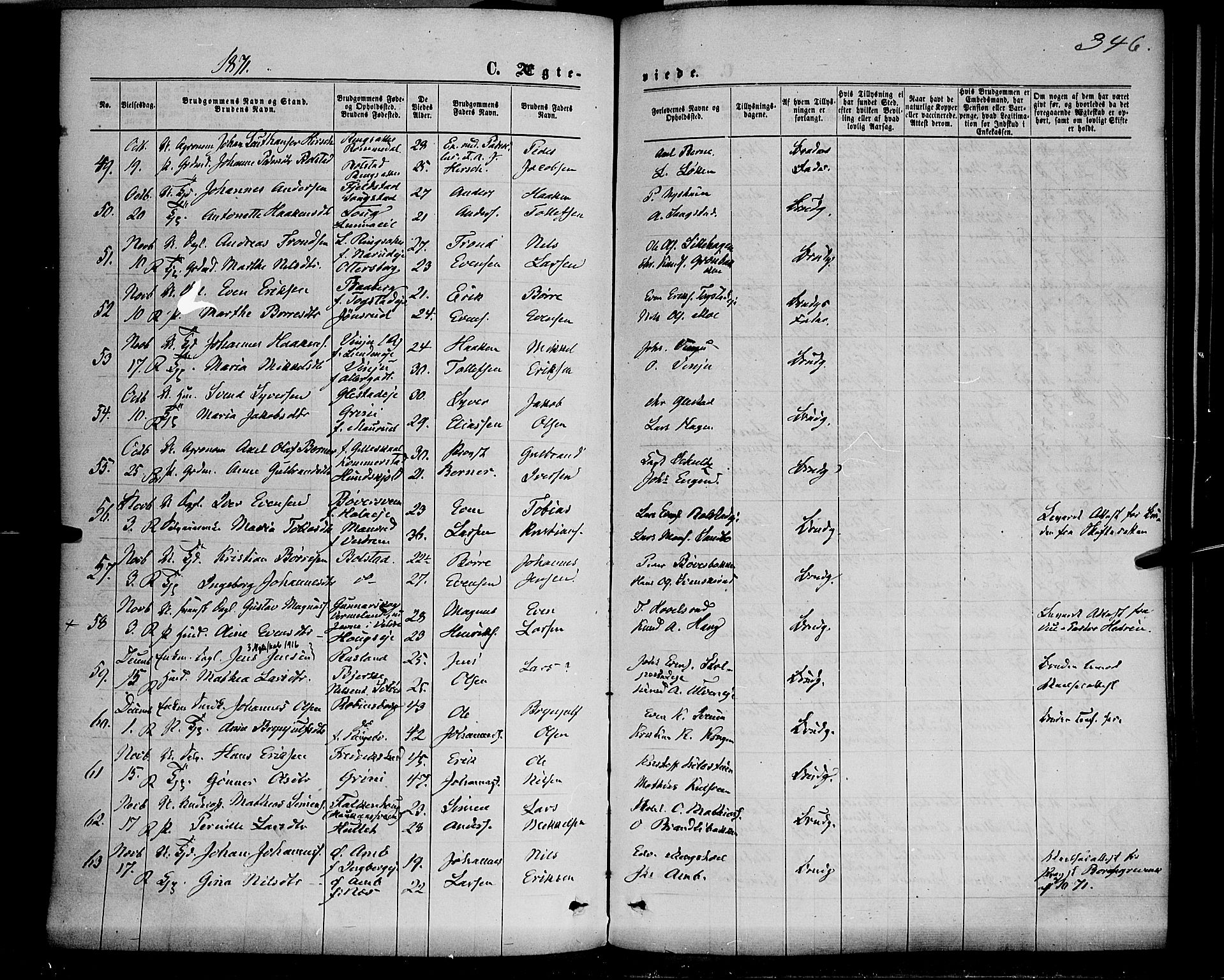 Ringsaker prestekontor, AV/SAH-PREST-014/K/Ka/L0011: Parish register (official) no. 11, 1870-1878, p. 346